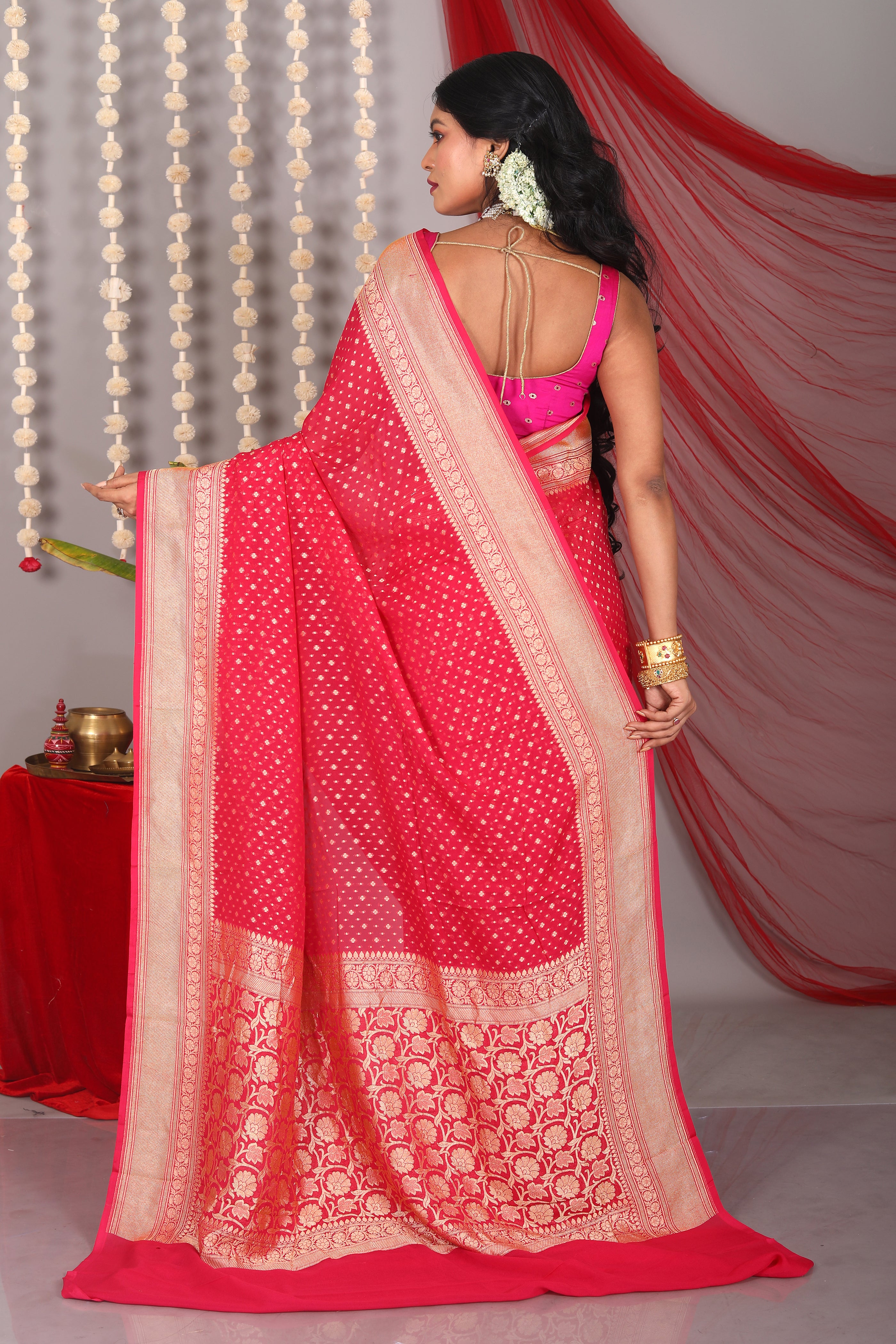 Red Pure Khaddi Saree - Keya Seth Exclusive