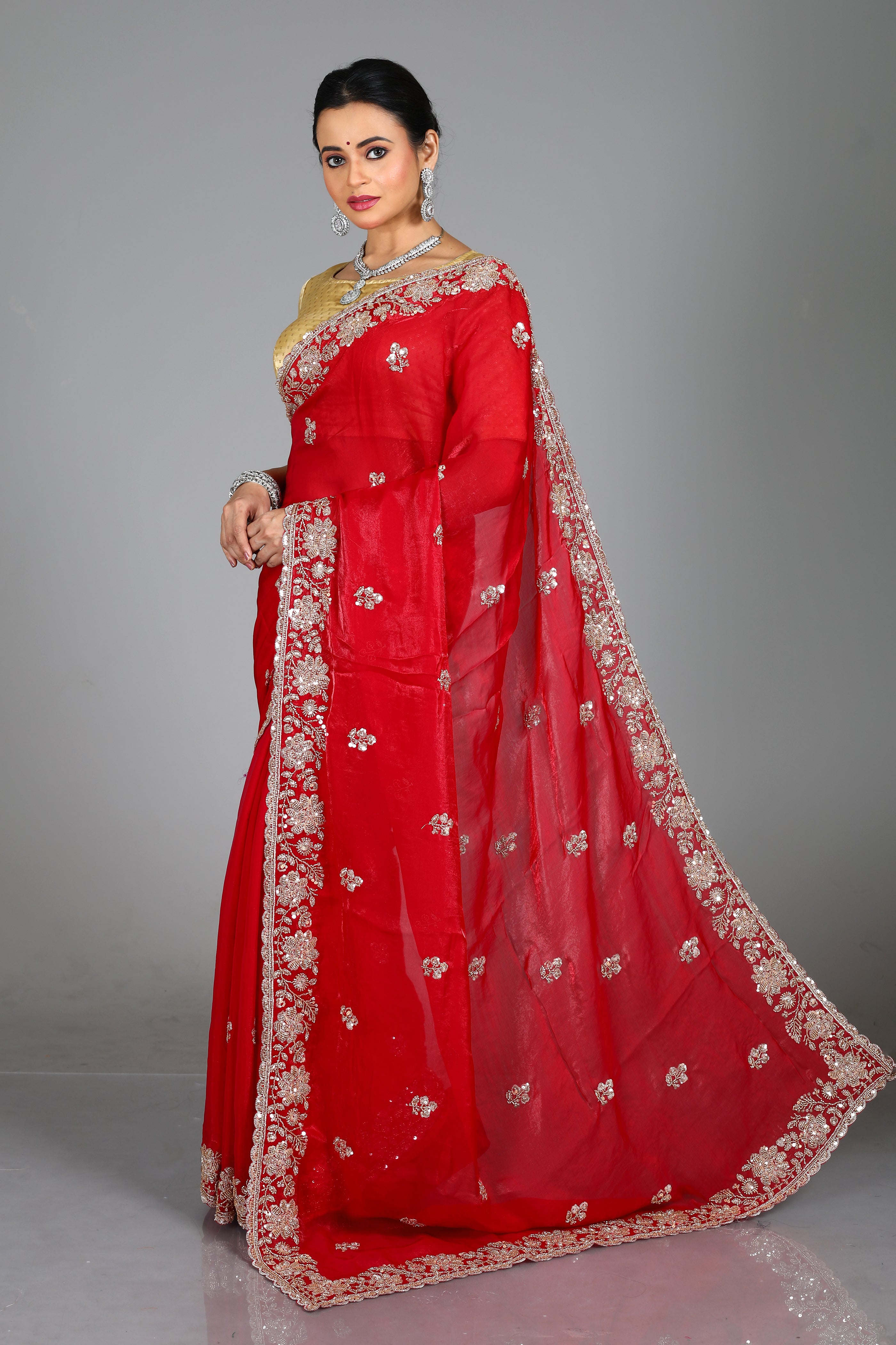 Pink Blended Georgette Saree