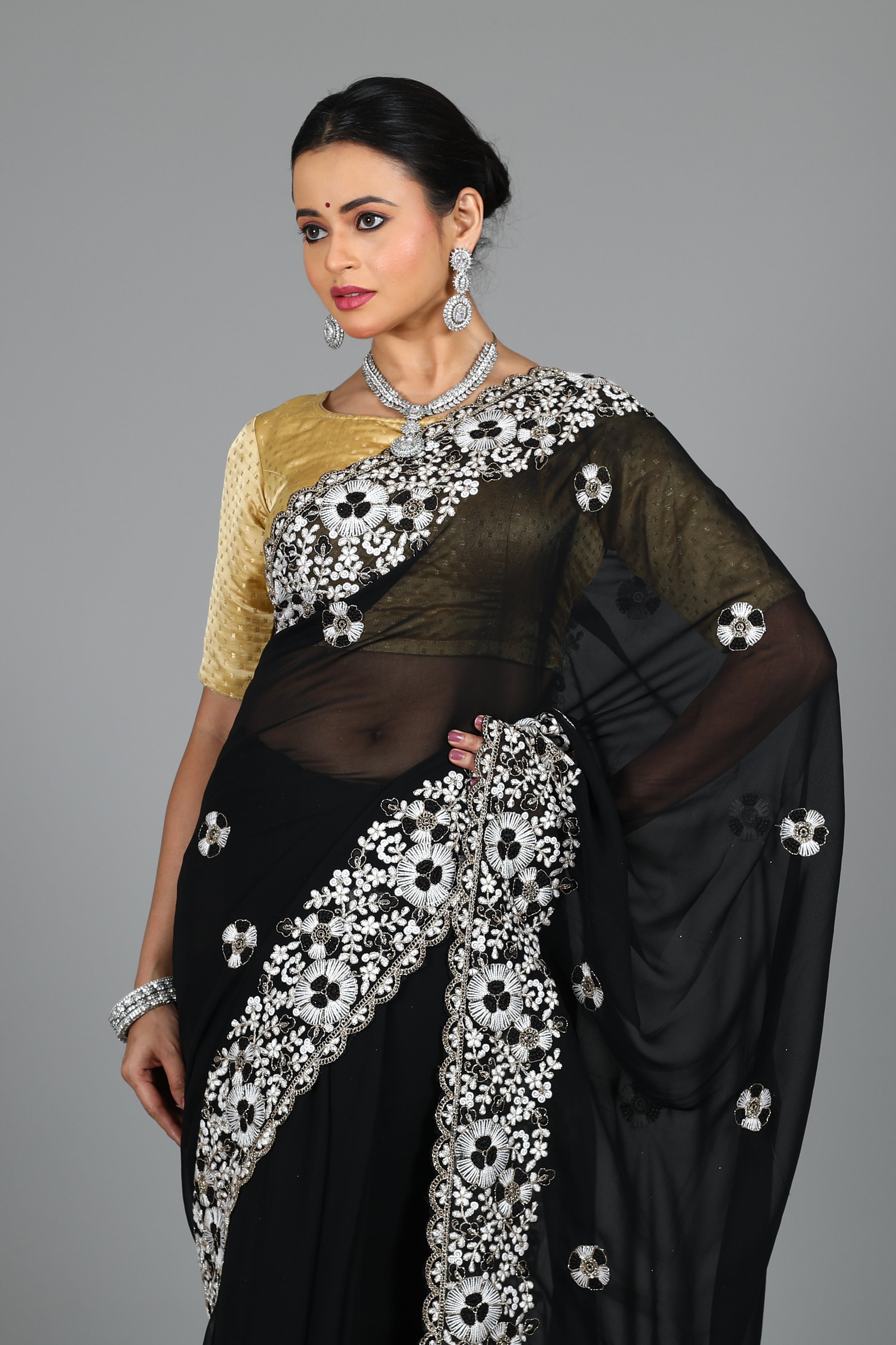 Black Blended Georgette Silk