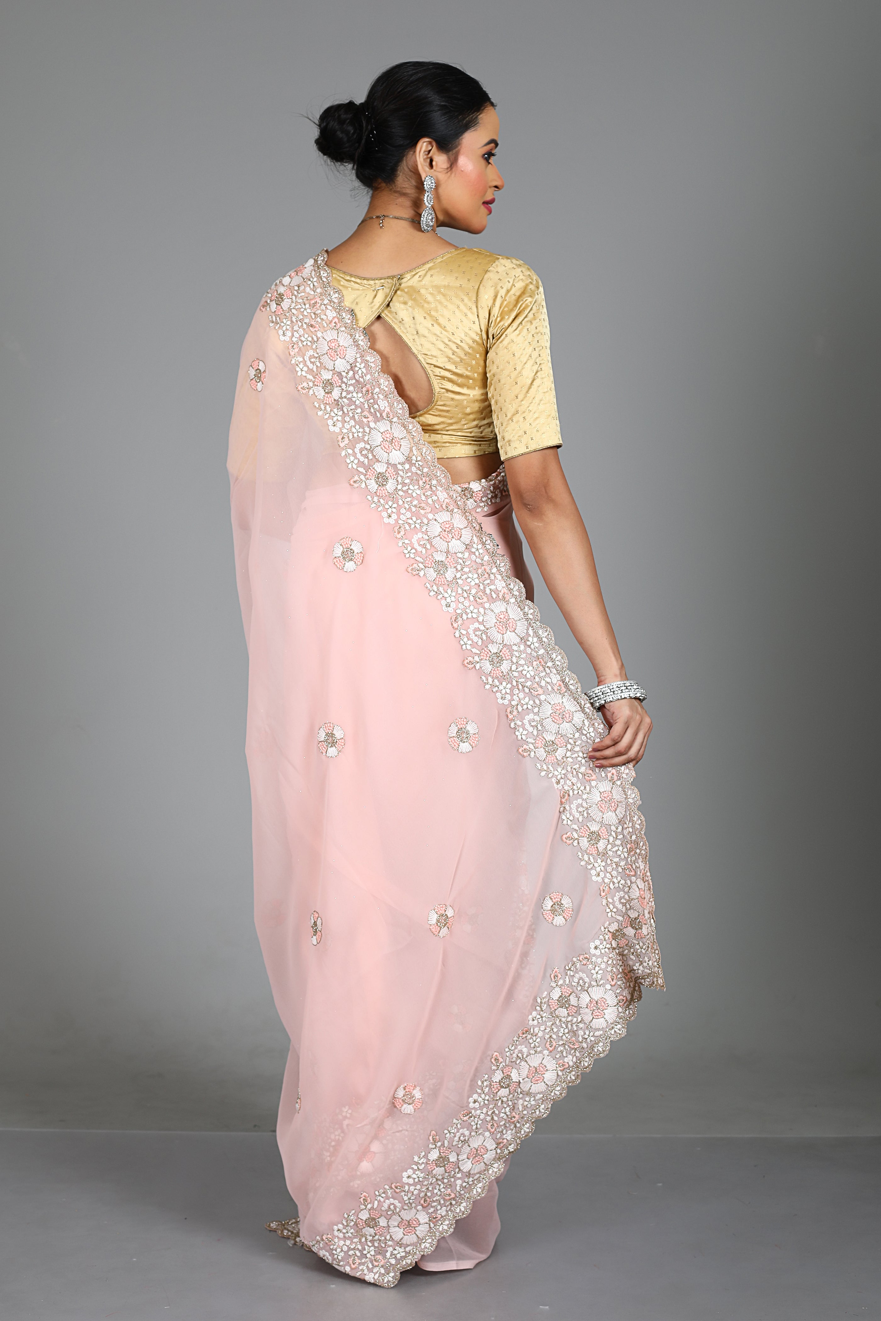 Peach Blended Georgette Saree