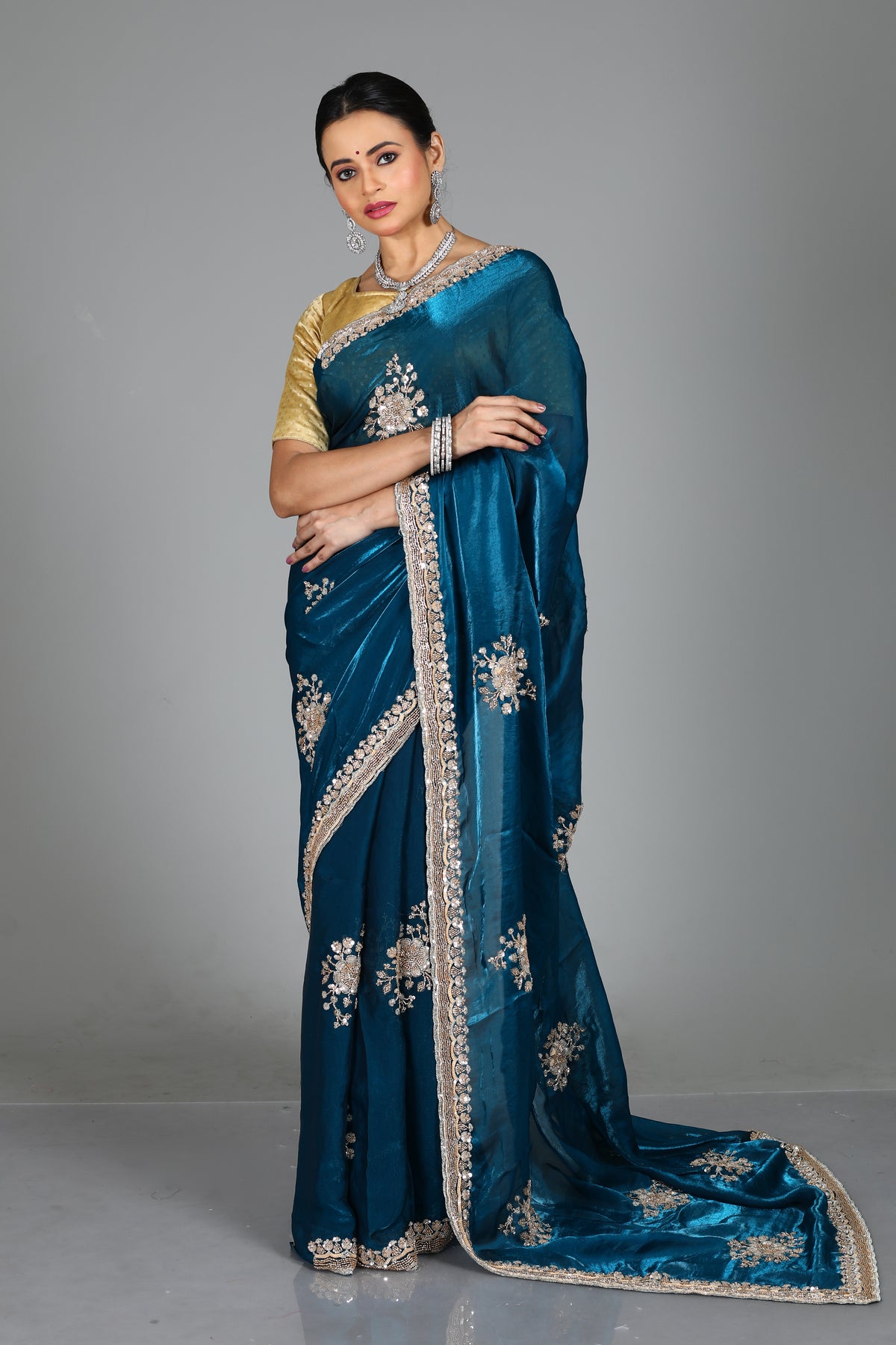 Blue Blended Georgette Saree