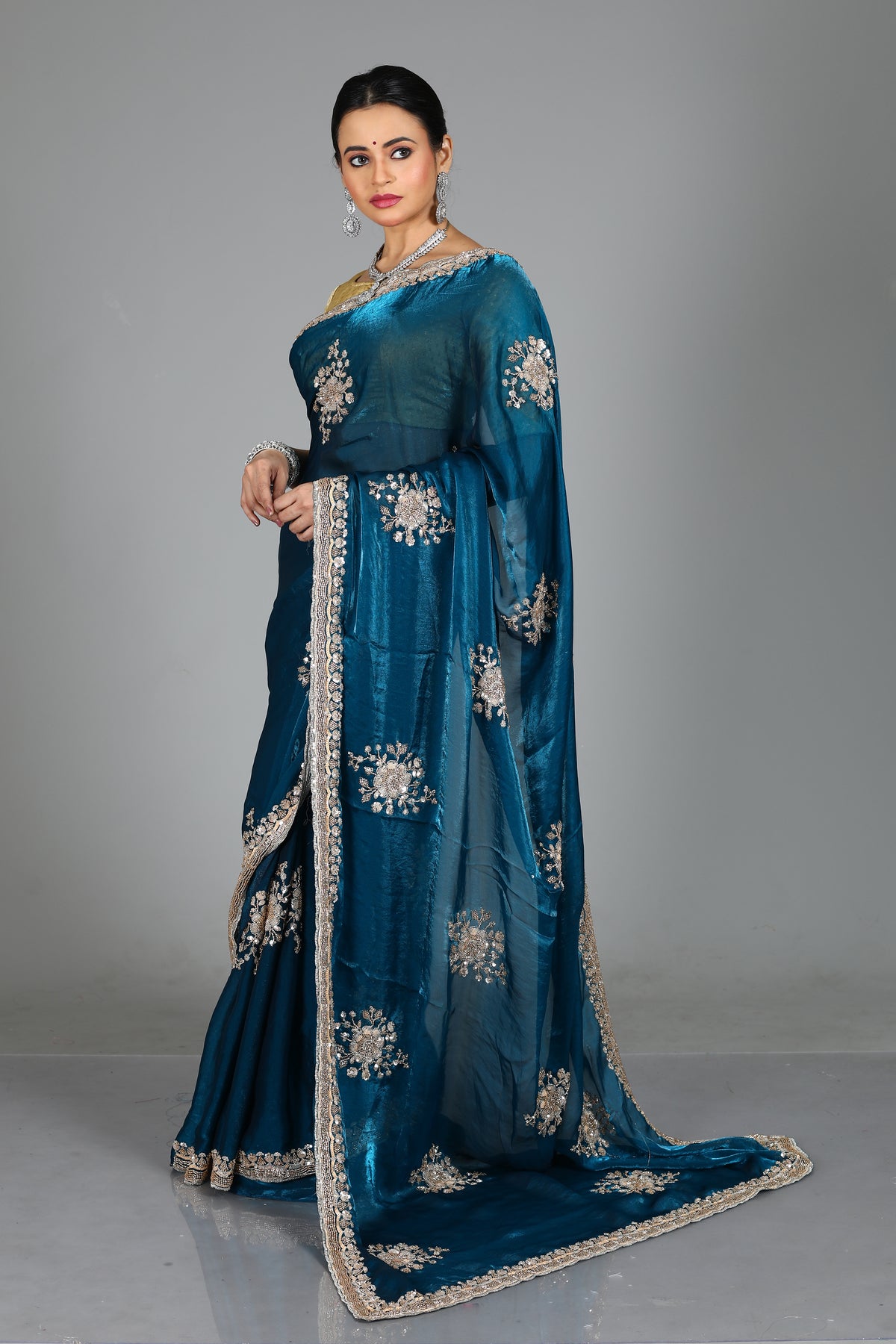Blue Blended Georgette Saree