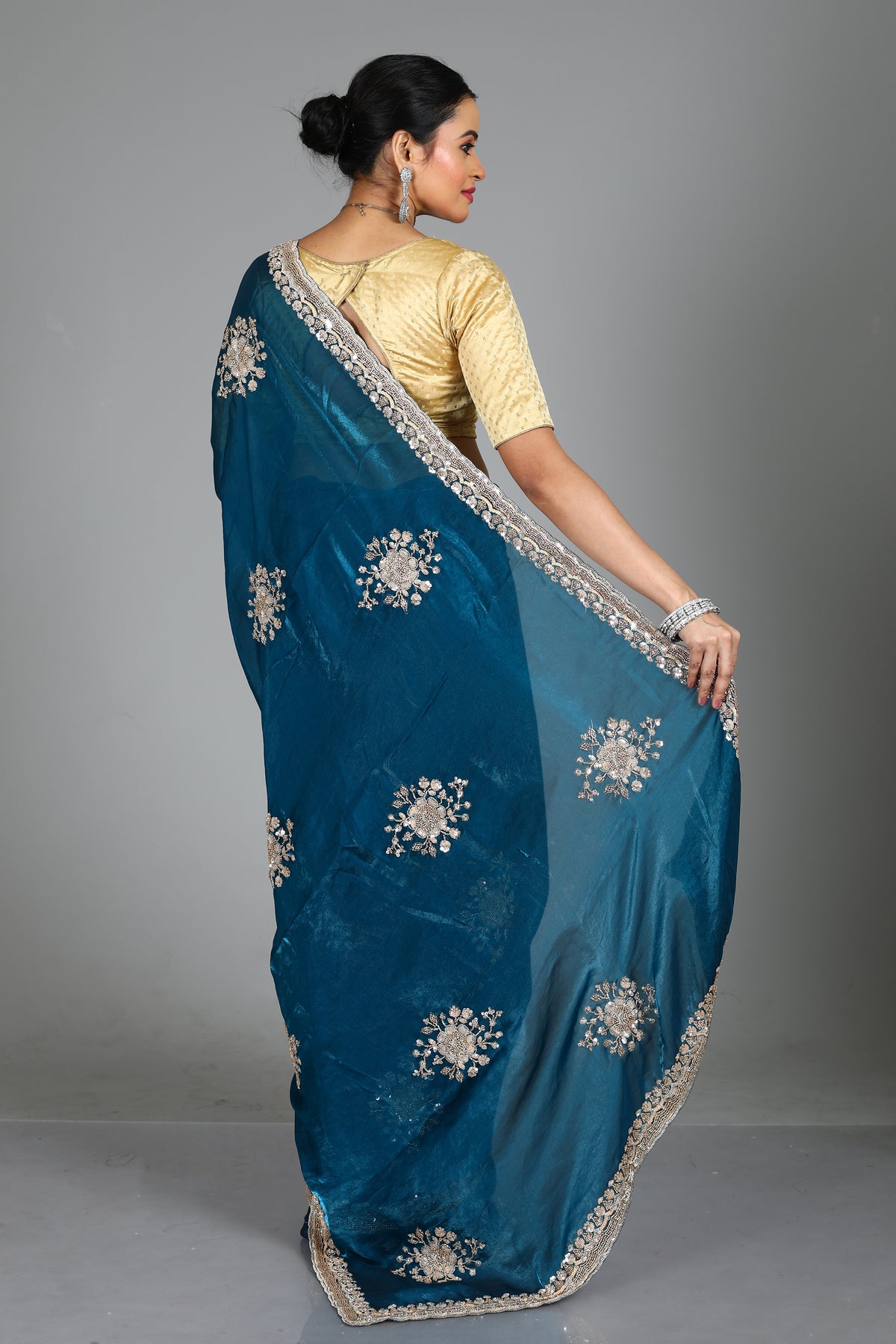 Blue Blended Georgette Saree