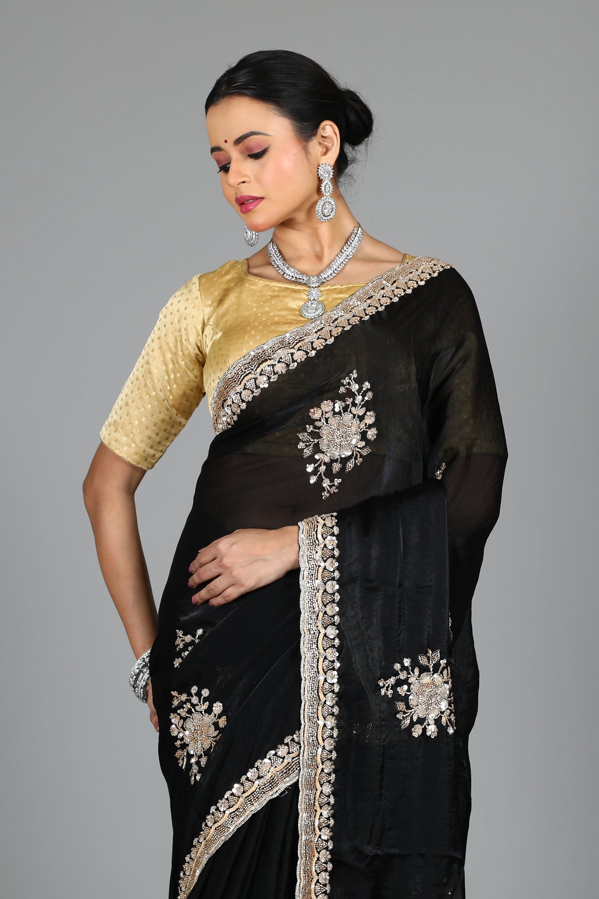 Black Blended Georgette Saree