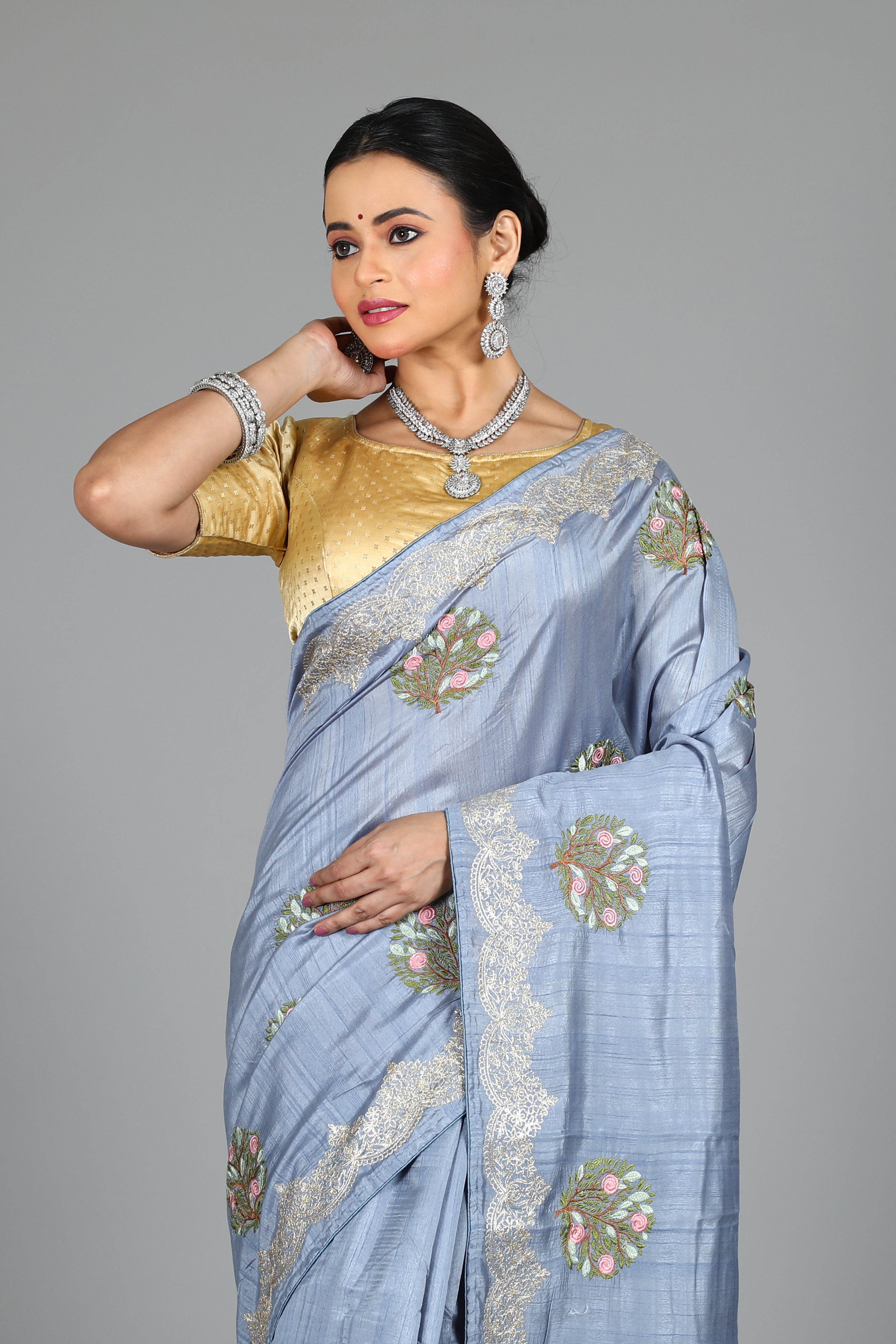Blue Blended Organza Saree