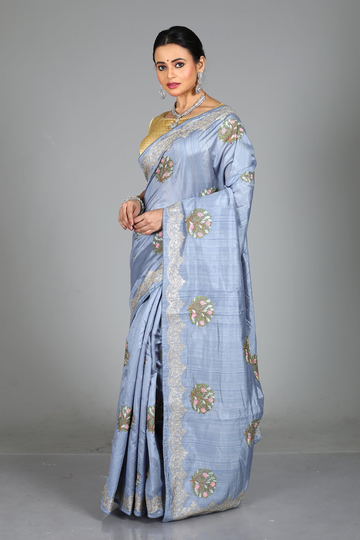 Blue Blended Organza Saree