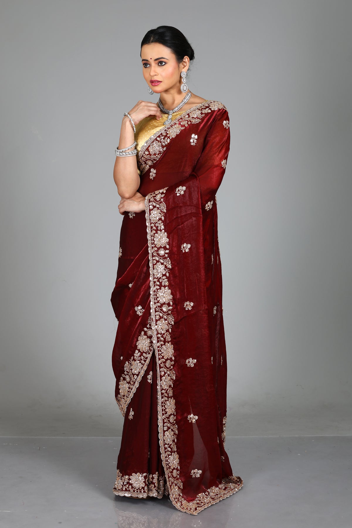 Maroon Blended Georgette Saree