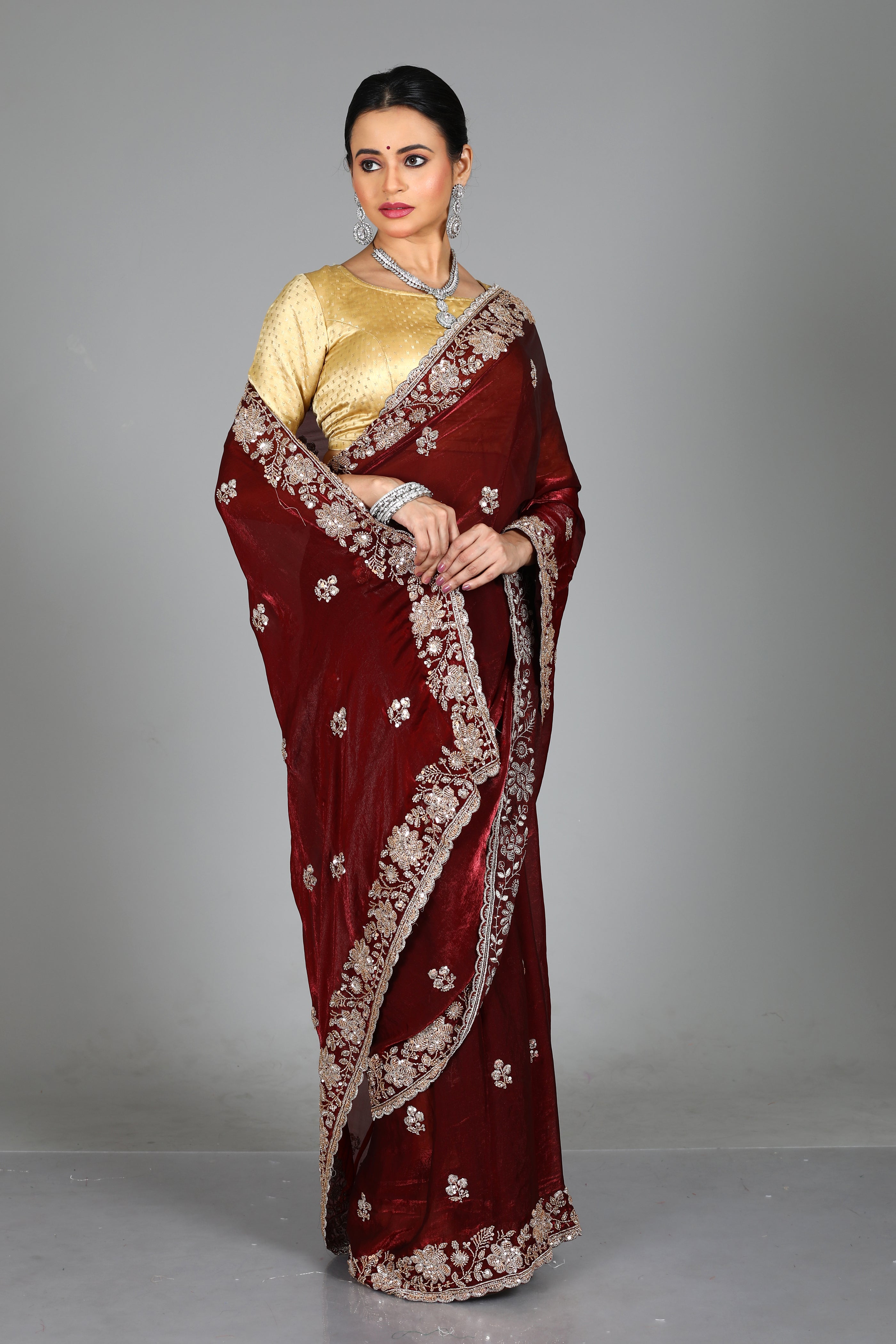 Maroon Blended Georgette Saree