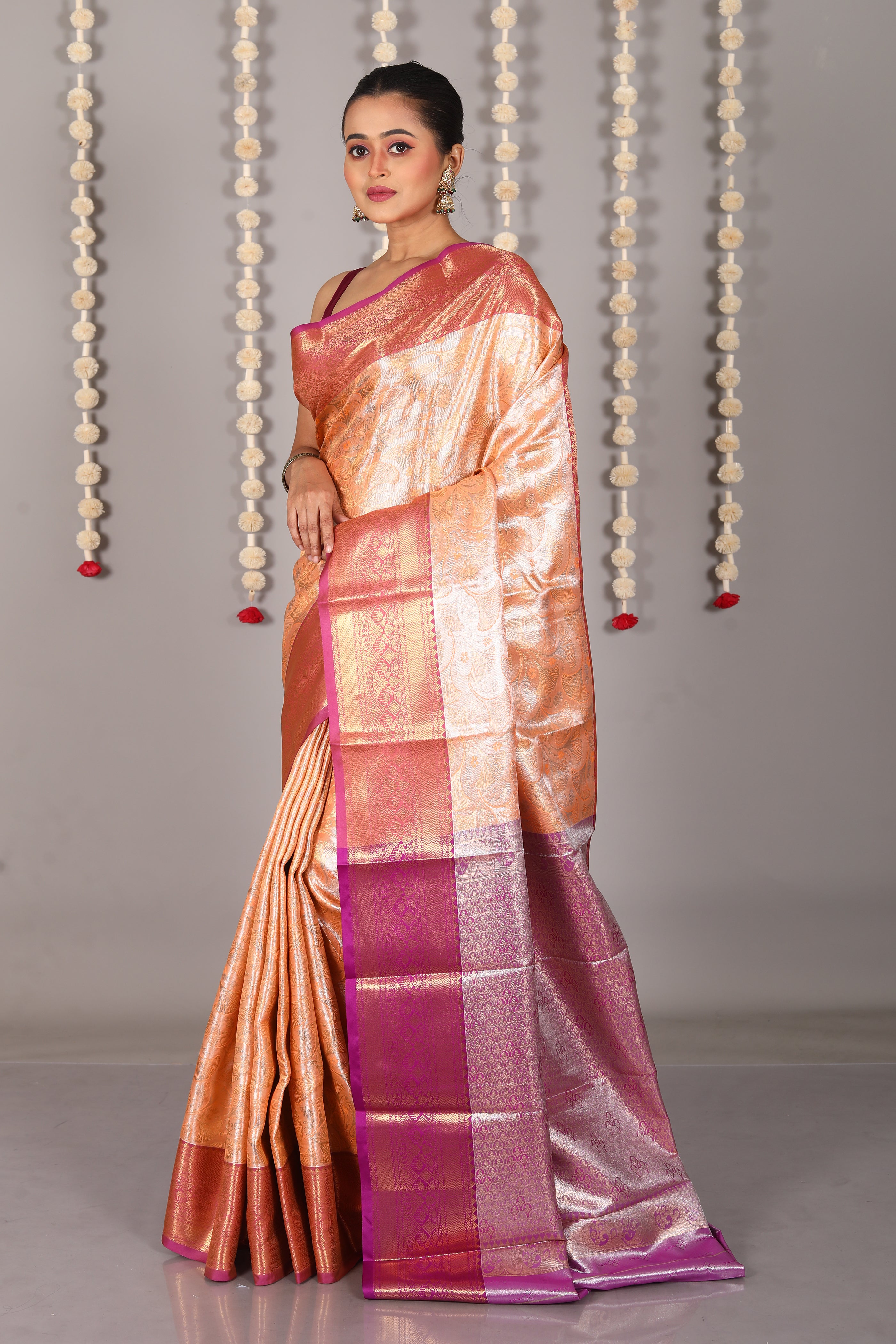 Peach Blended Tissue Kanjivaram Saree - Keya Seth Exclusive