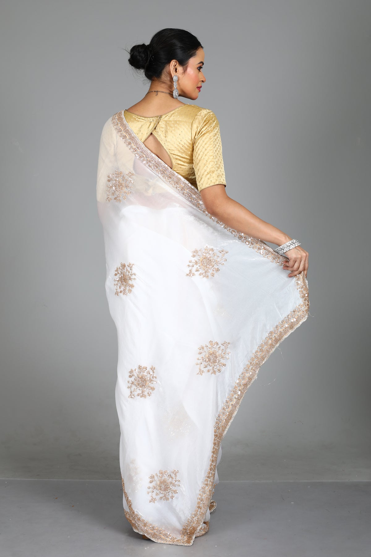 White Blended Georgette Saree