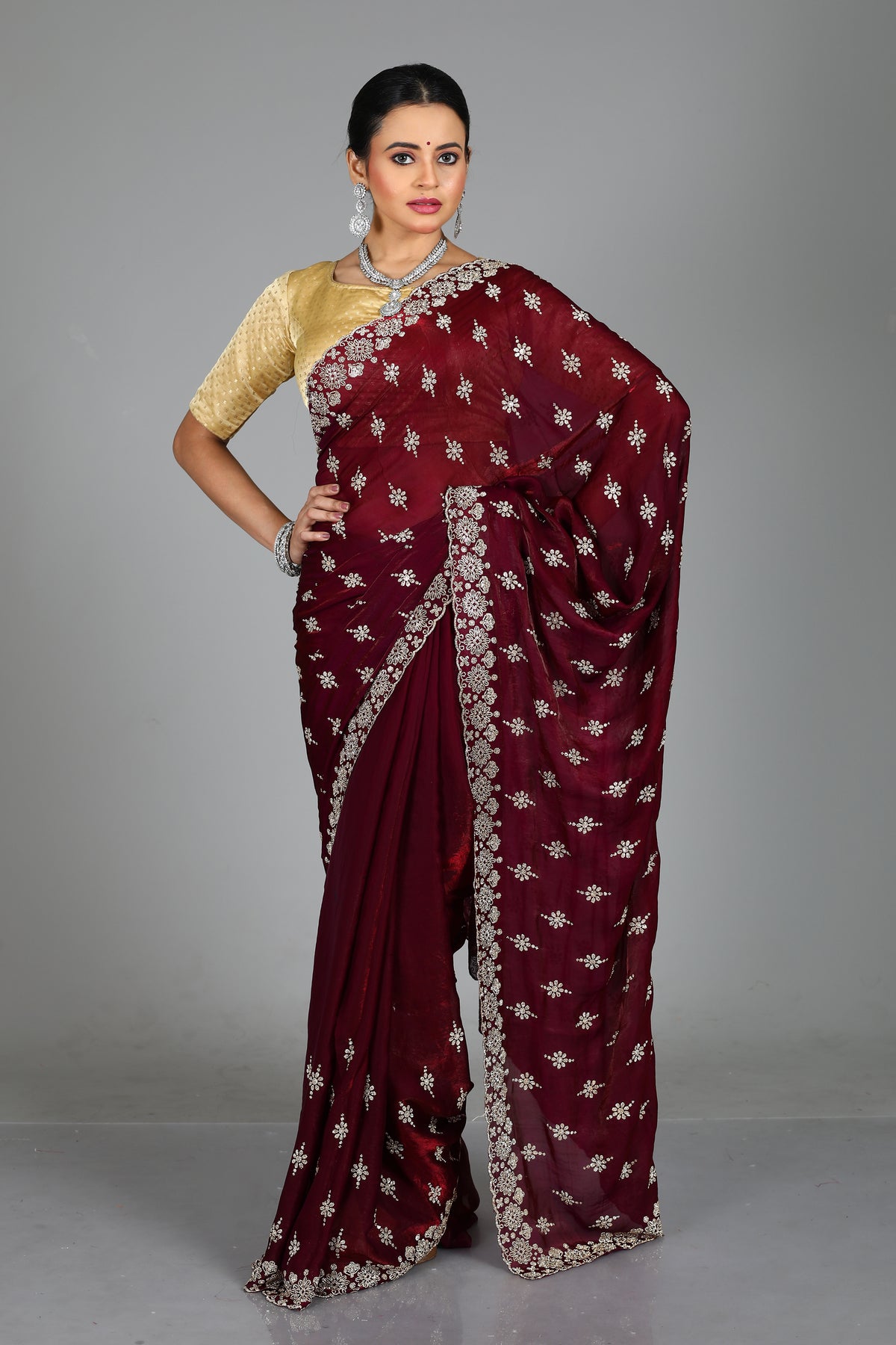 Wine Blended Georgette Saree
