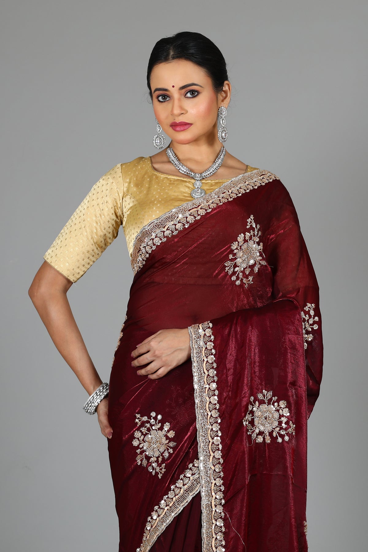 Wine Blended Georgette Saree