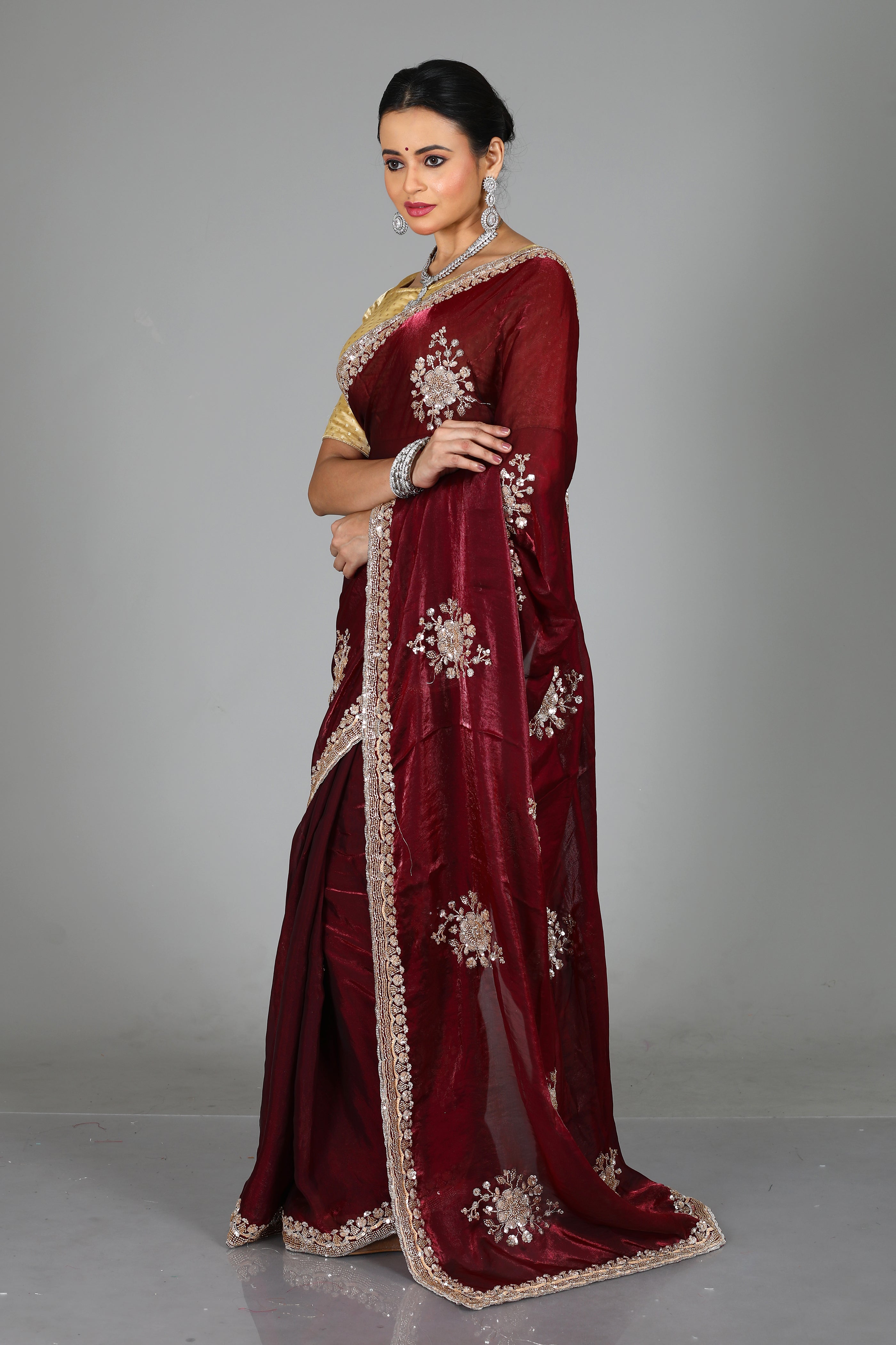 Wine Blended Georgette Saree