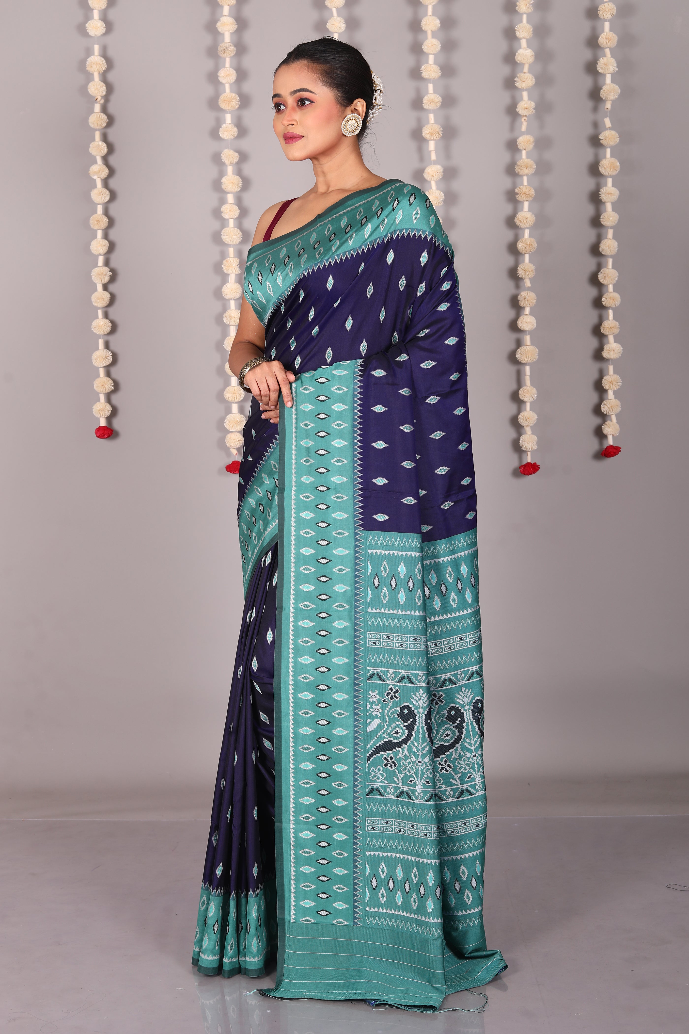 Navy Blue Blended Ikkat Silk Saree - Keya Seth Exclusive