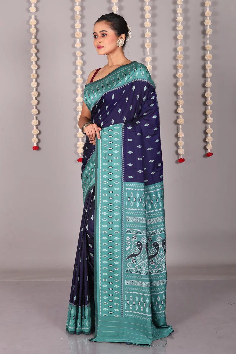 Navy Blue Blended Ikkat Silk Saree - Keya Seth Exclusive