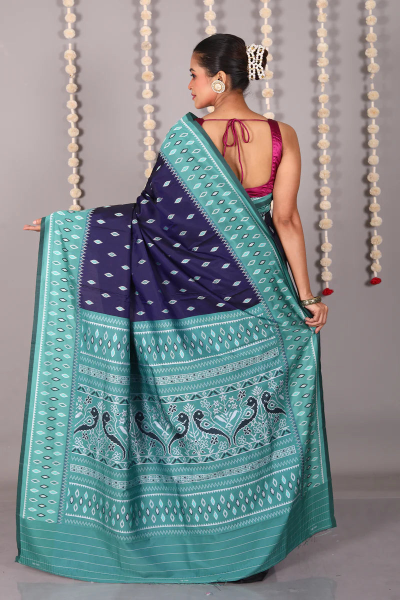 Navy Blue Blended Ikkat Silk Saree - Keya Seth Exclusive