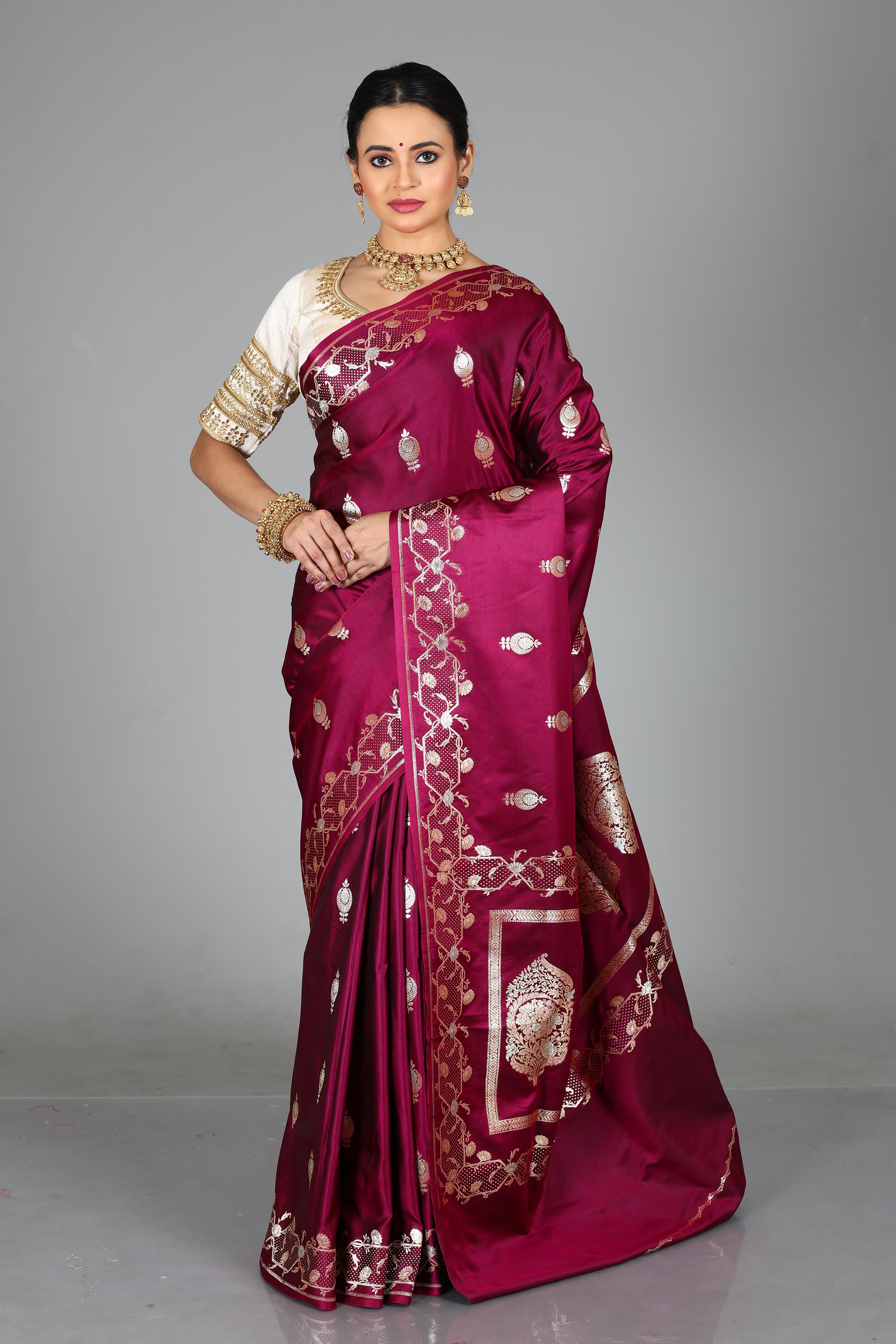 Magenta Blended Mashru Silk Saree