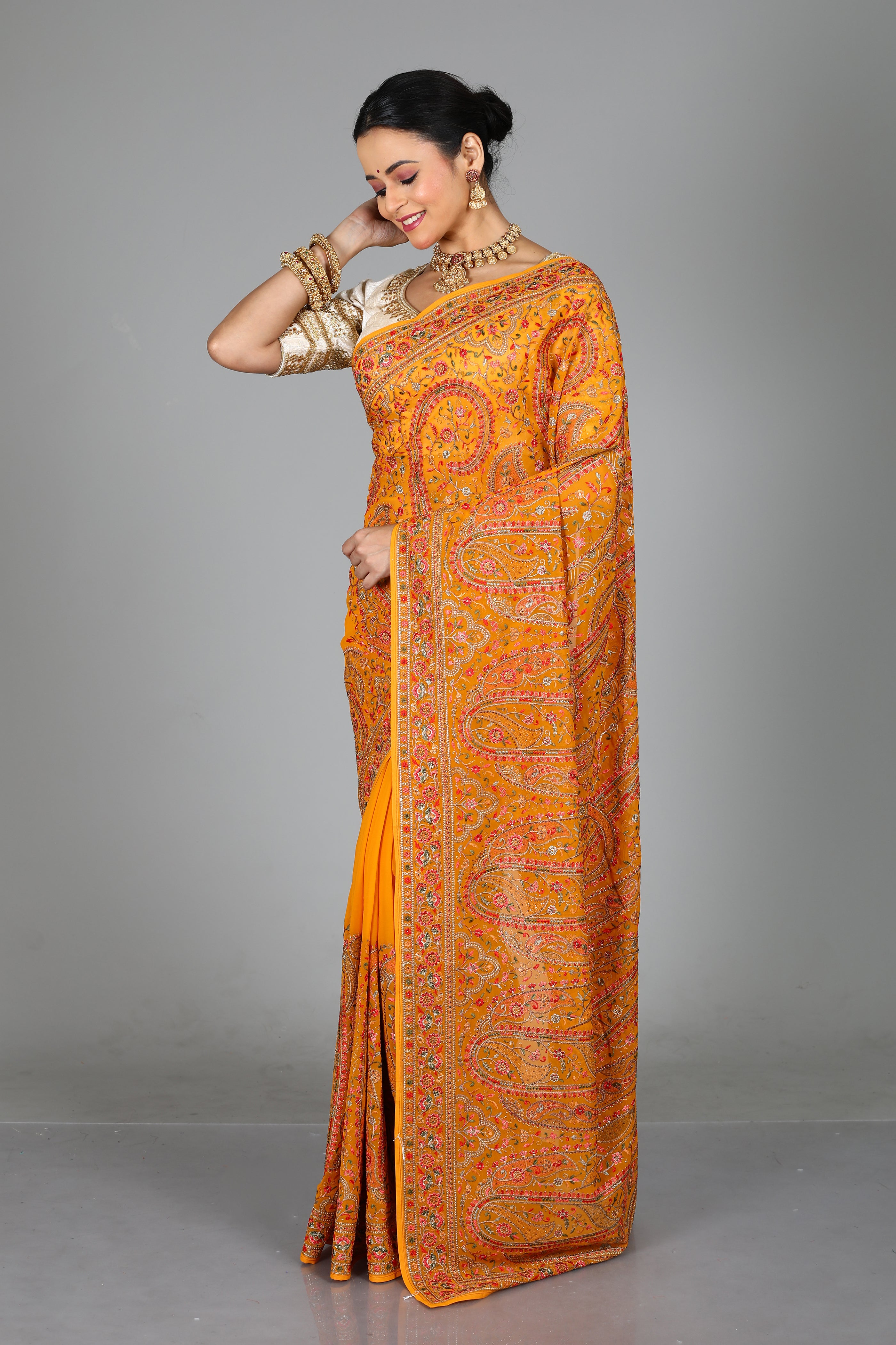 Yellow Blended Organza Saree