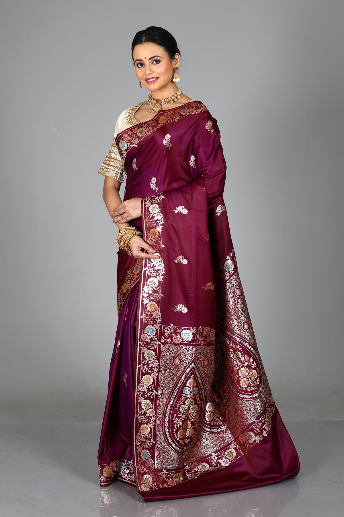 Dual Tone Purple Blended Mashru Silk Saree