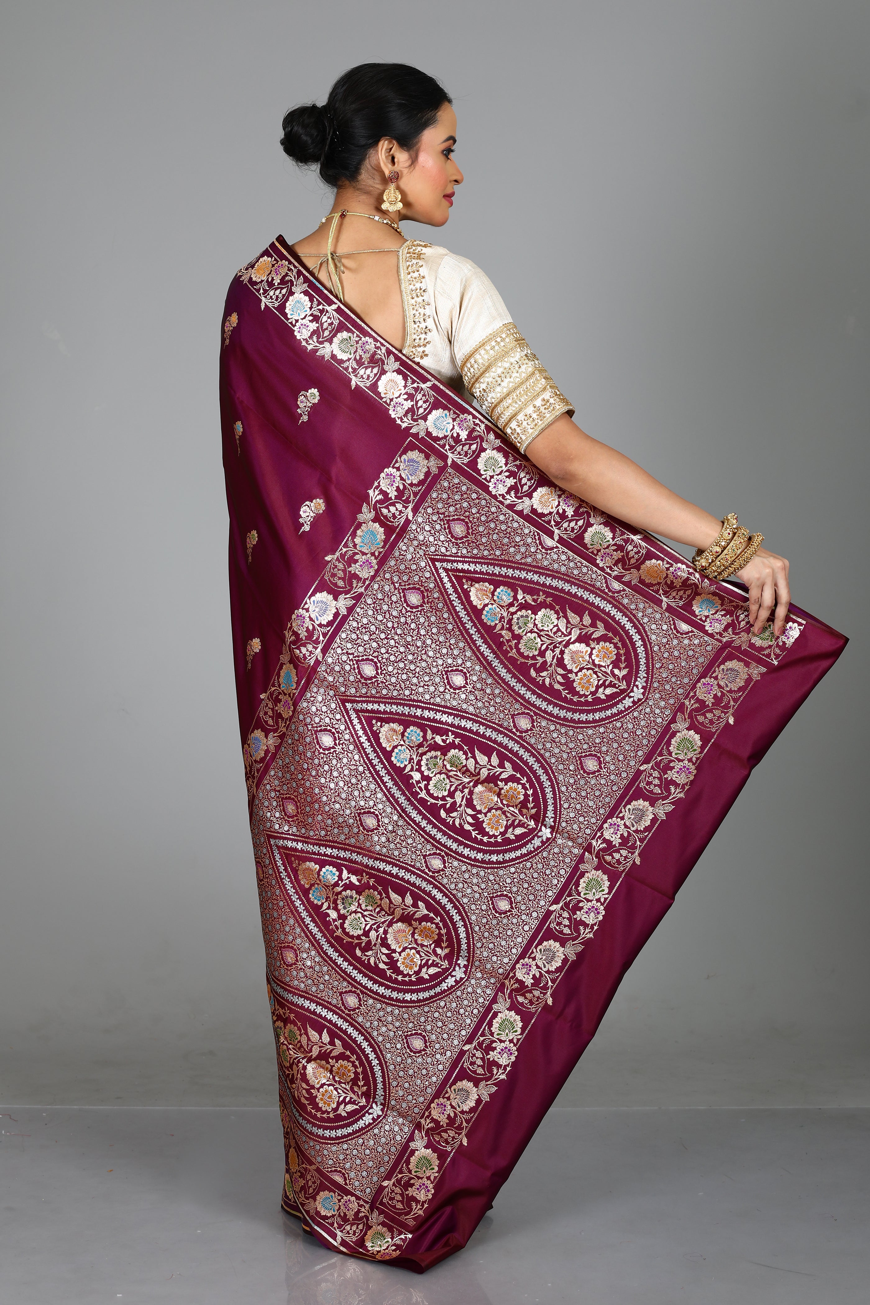 Dual Tone Purple Blended Mashru Silk Saree