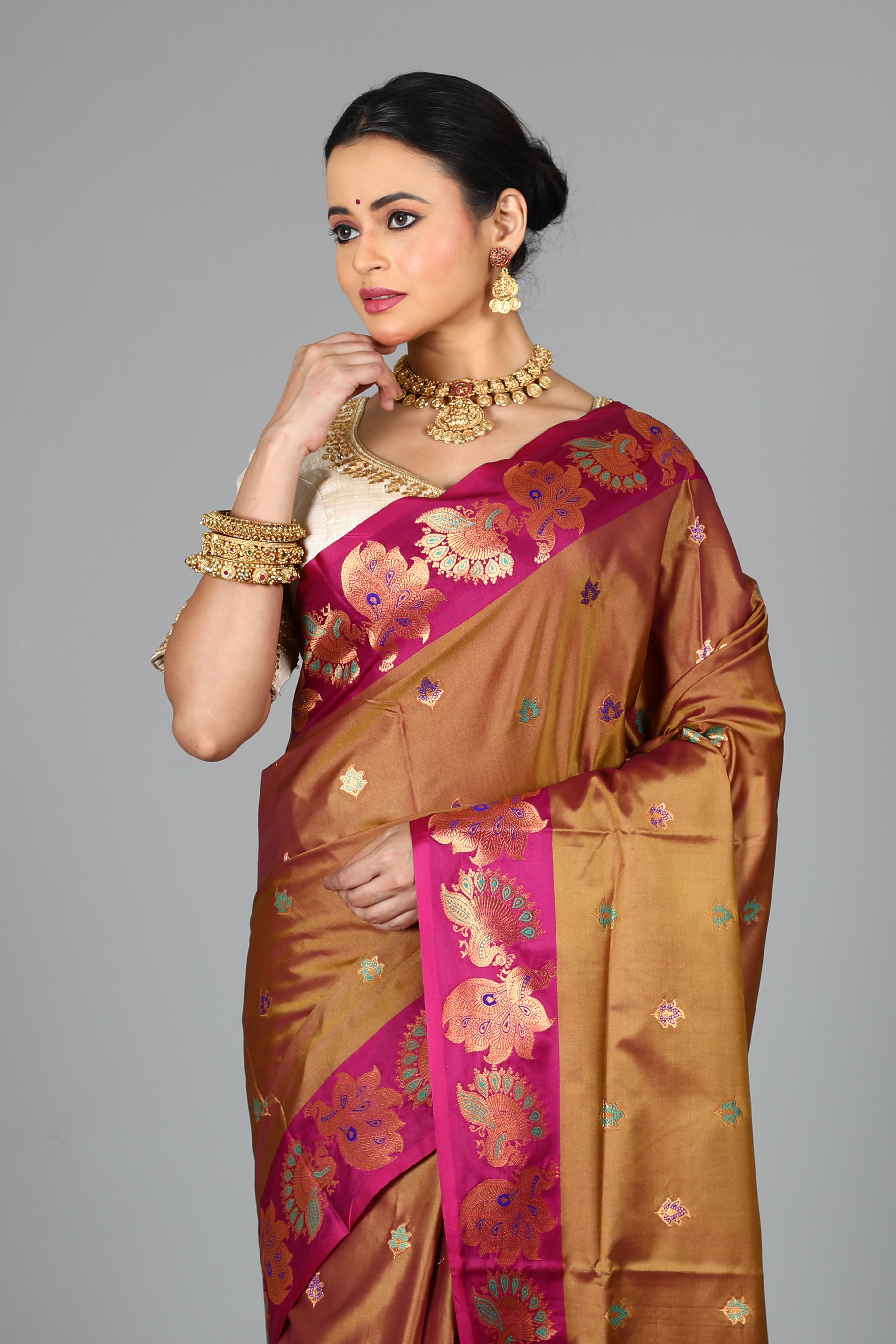 Olive Green Blended Madurai Silk Saree
