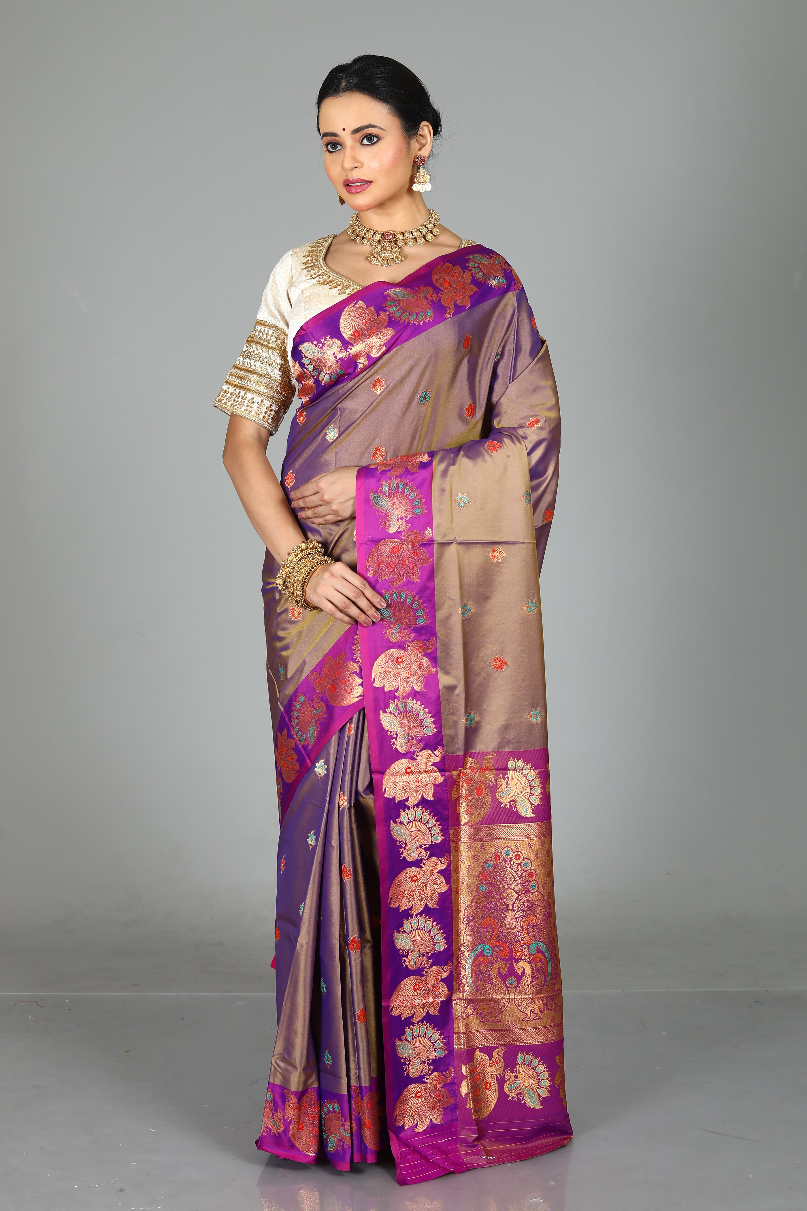 Dual Tone Grey Madurai Silk Saree