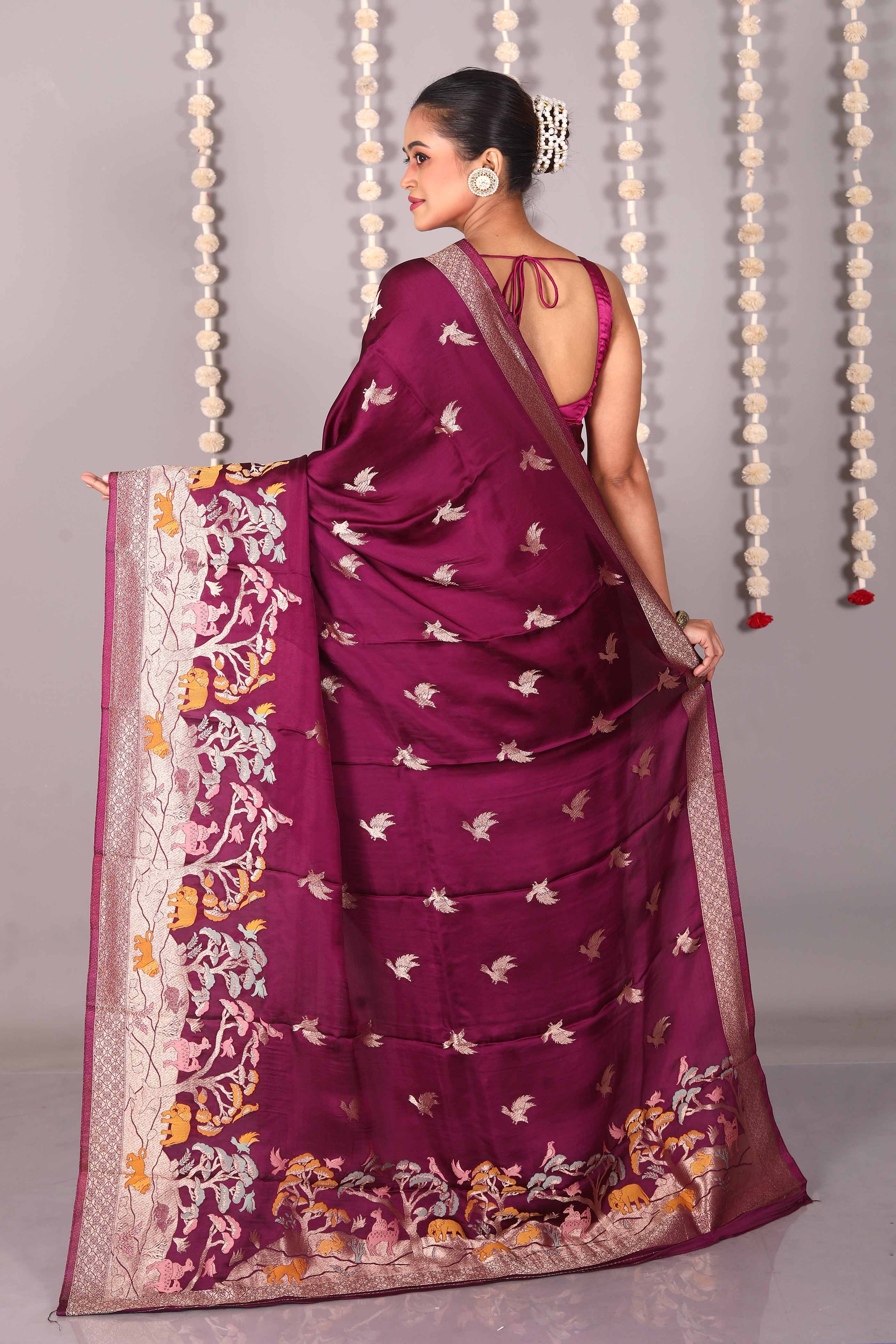 Wine Blended Satin Silk Saree - Keya Seth Exclusive