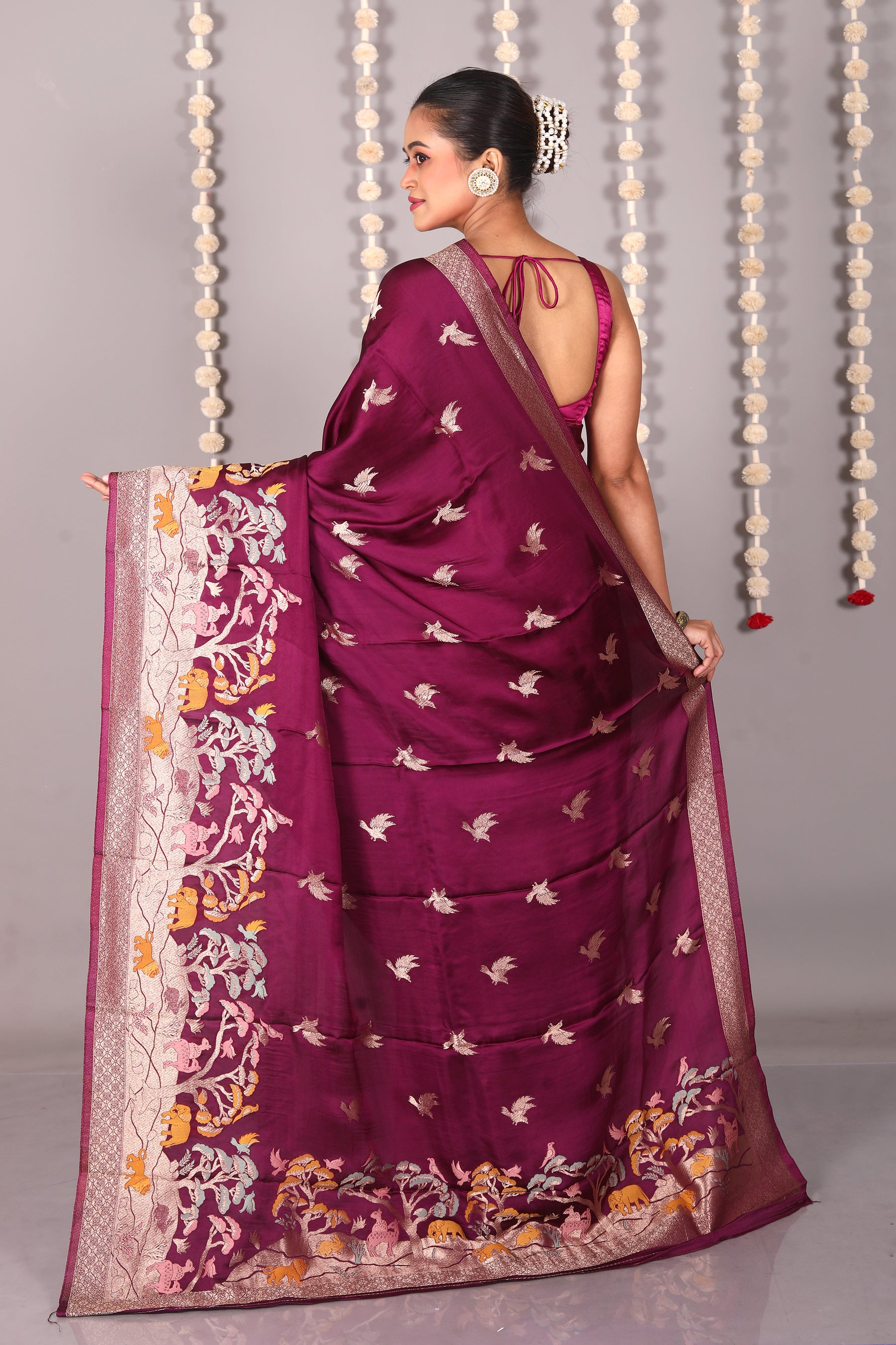Wine Blended Satin Silk Saree - Keya Seth Exclusive