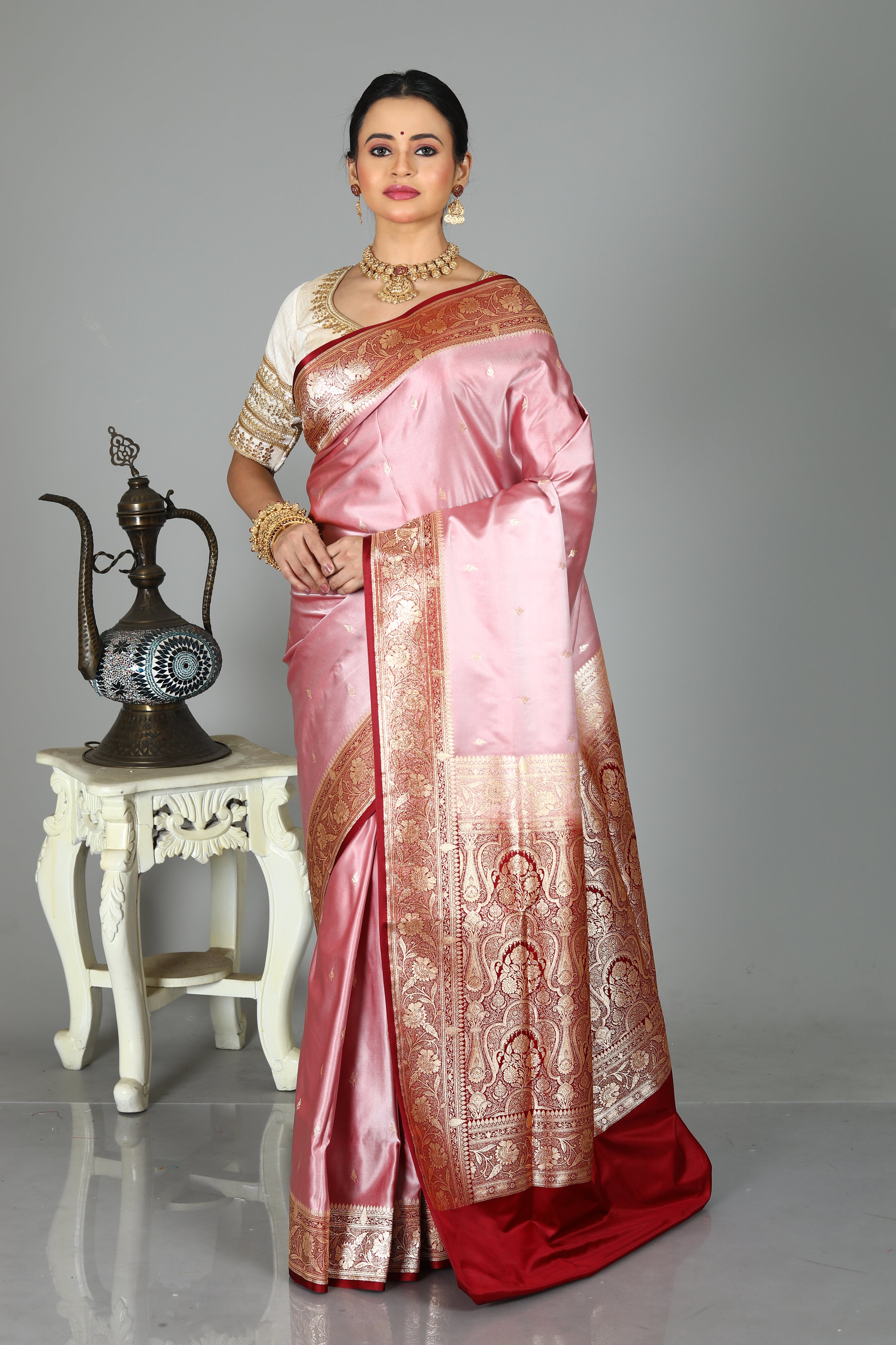 Dual Tone Pink Madurai Silk Saree