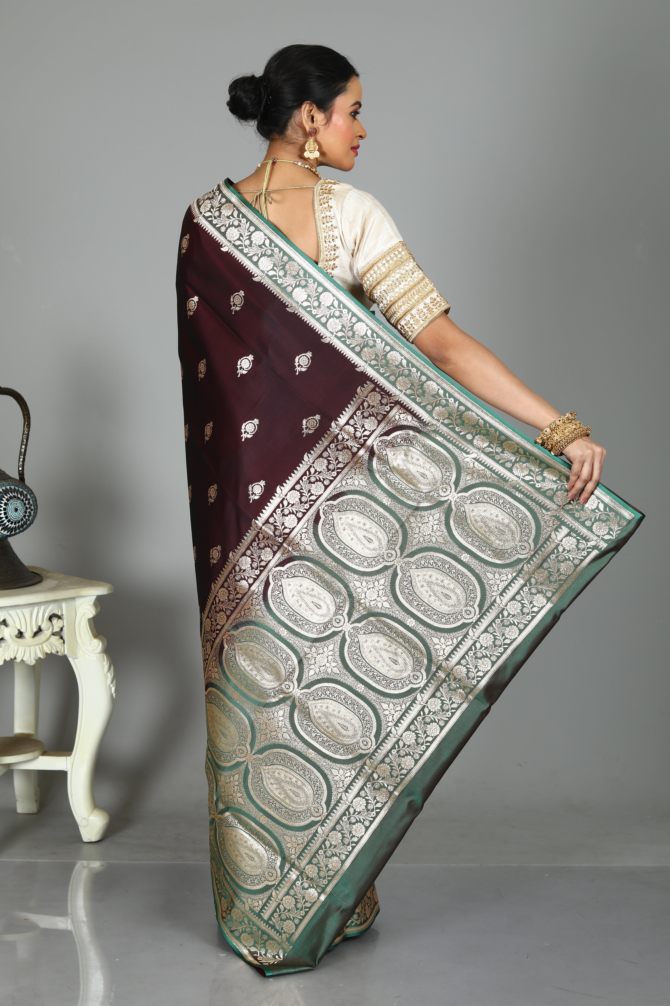 Wine Blended Madurai Silk Saree