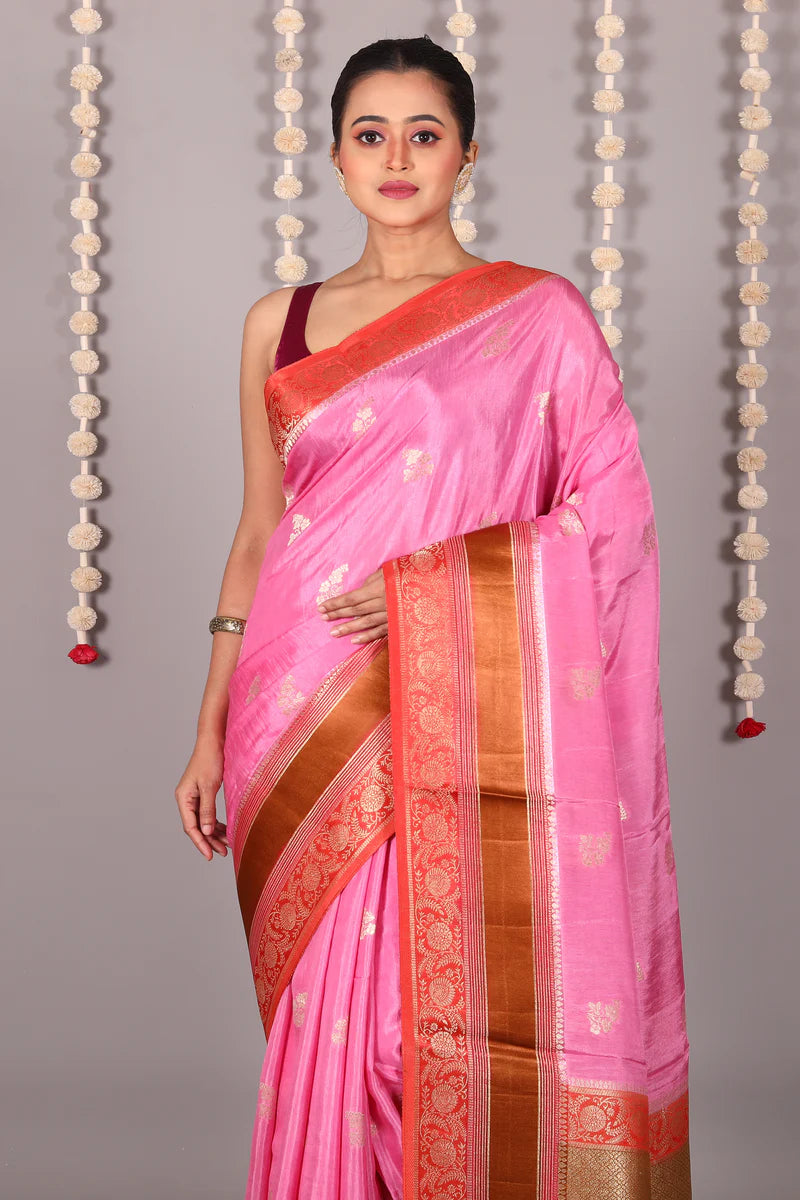 Pink Blended Kanjivaram Silk Saree - Keya Seth Exclusive