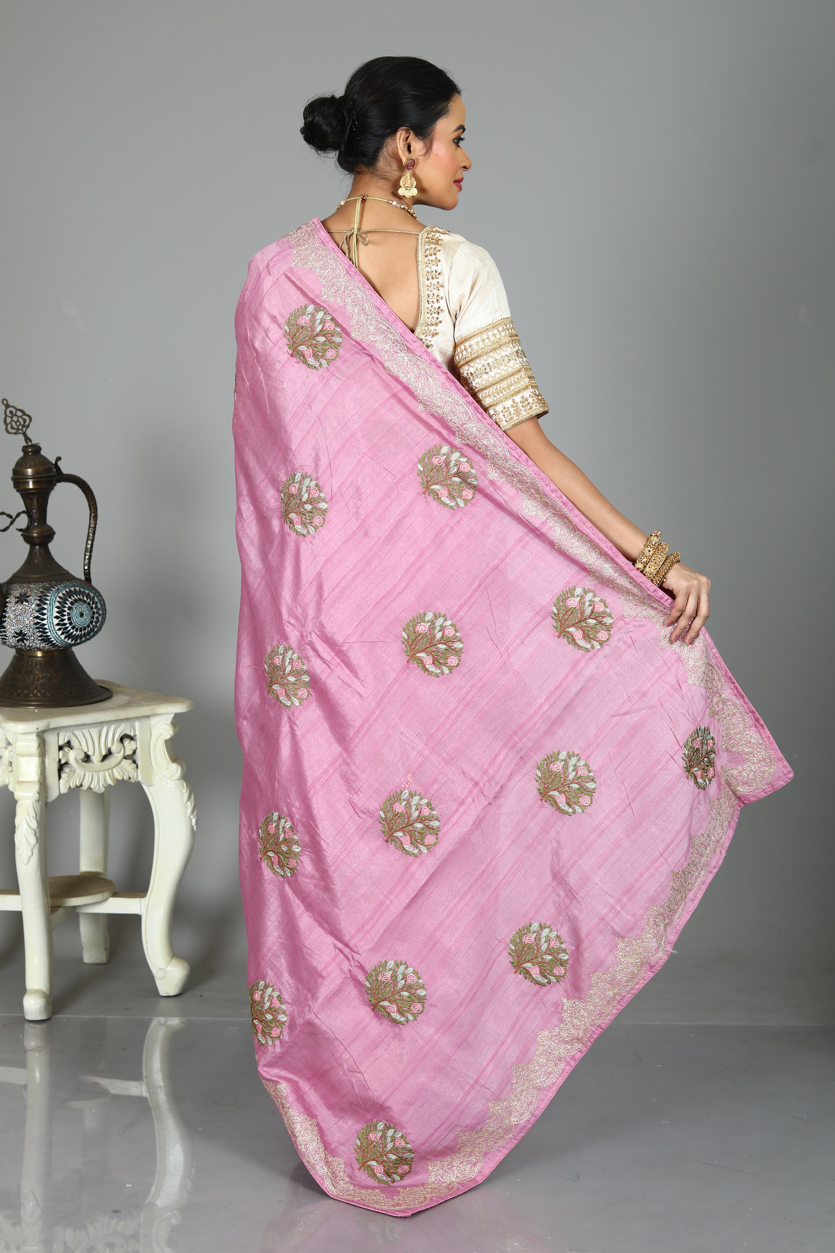 Pink Blended Tussar Silk Saree