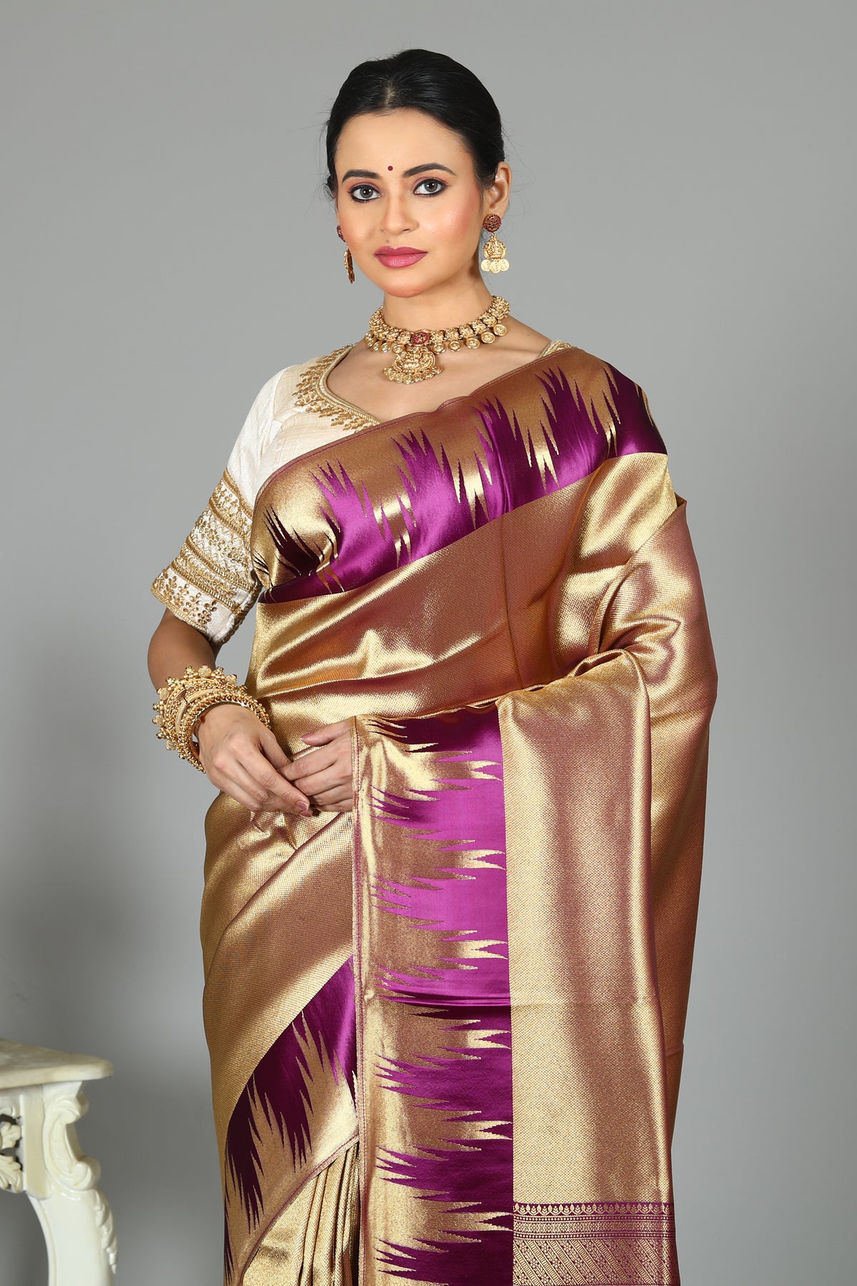Dual Tone Golden Blended Tissue Saree