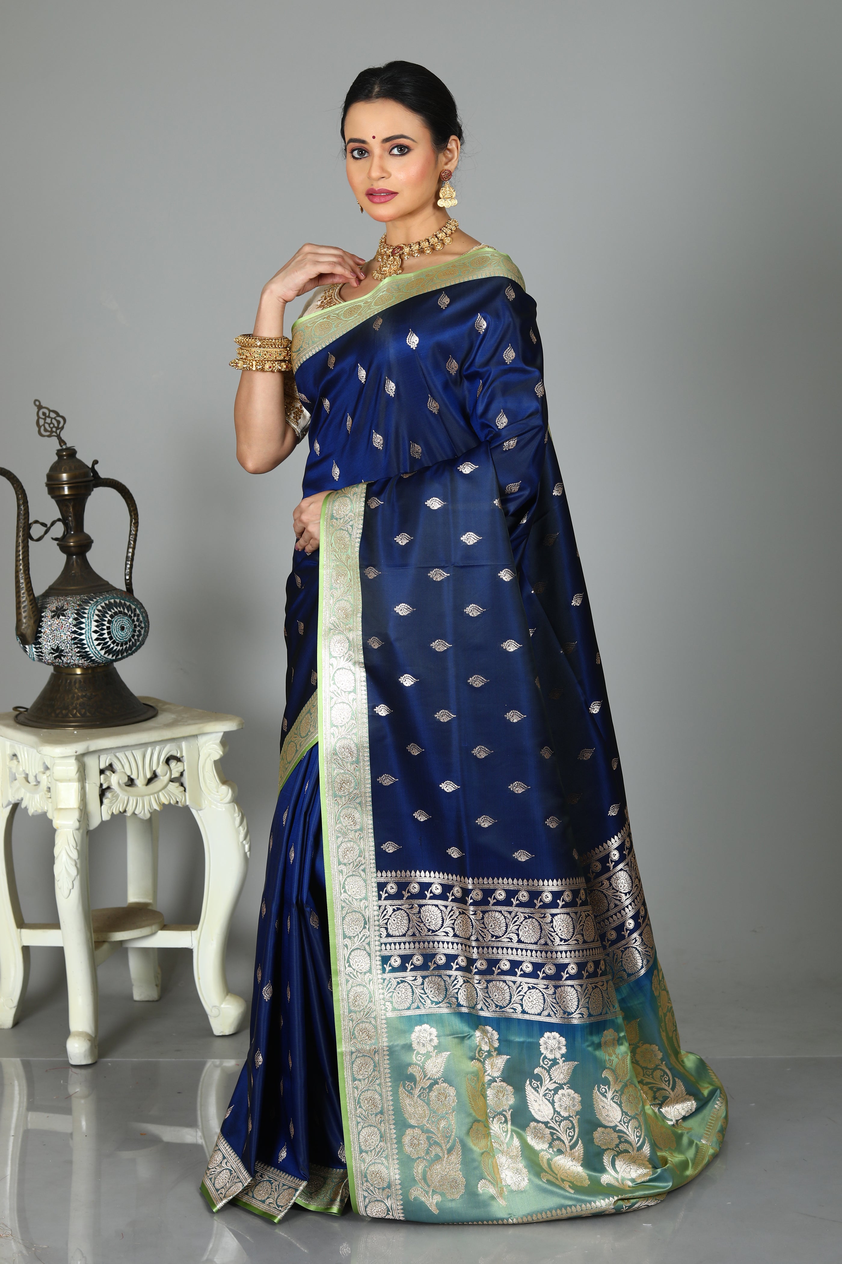 Midnight Blue Blended Mashru Silk Saree