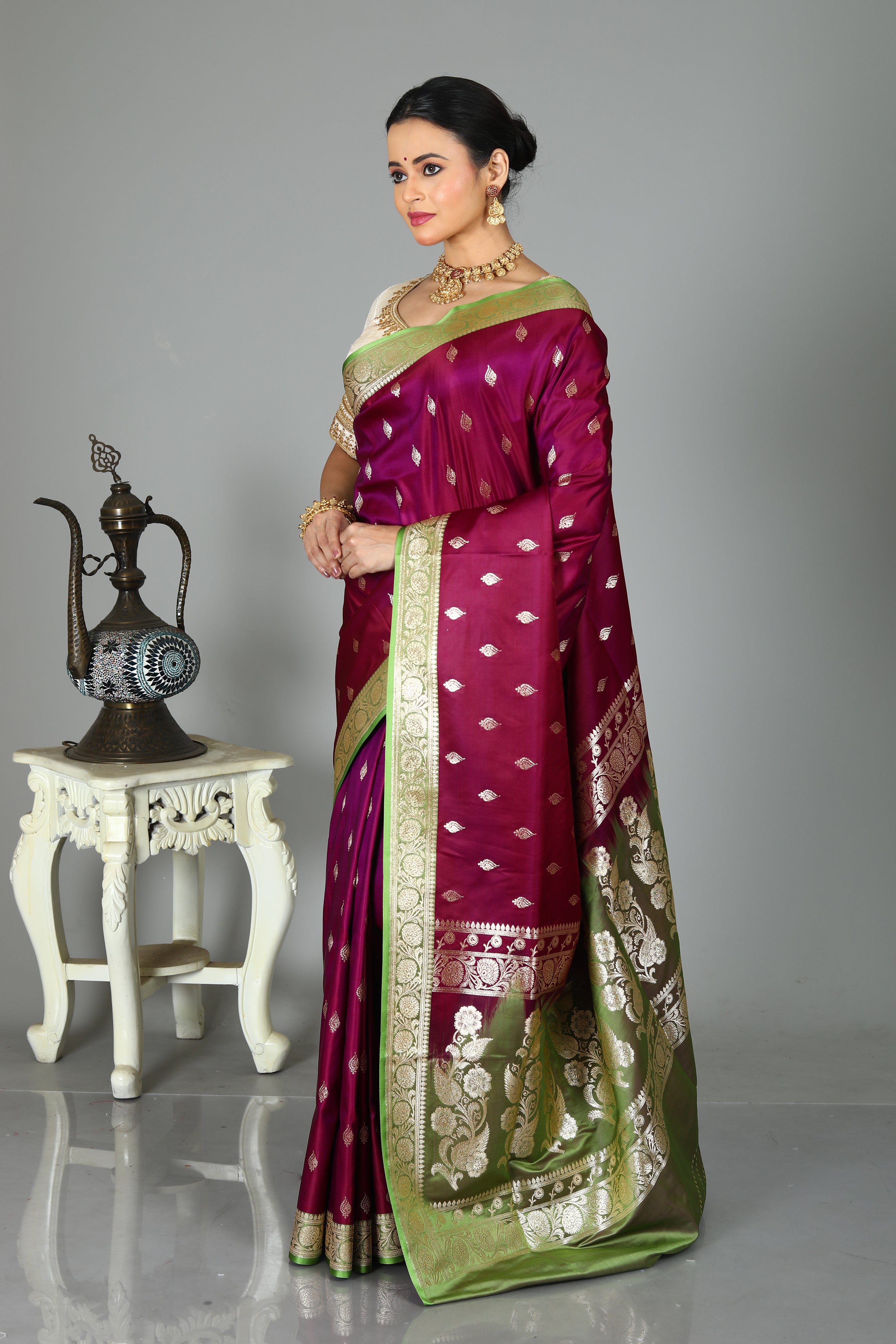 Magenta Blended Mashru Silk Saree