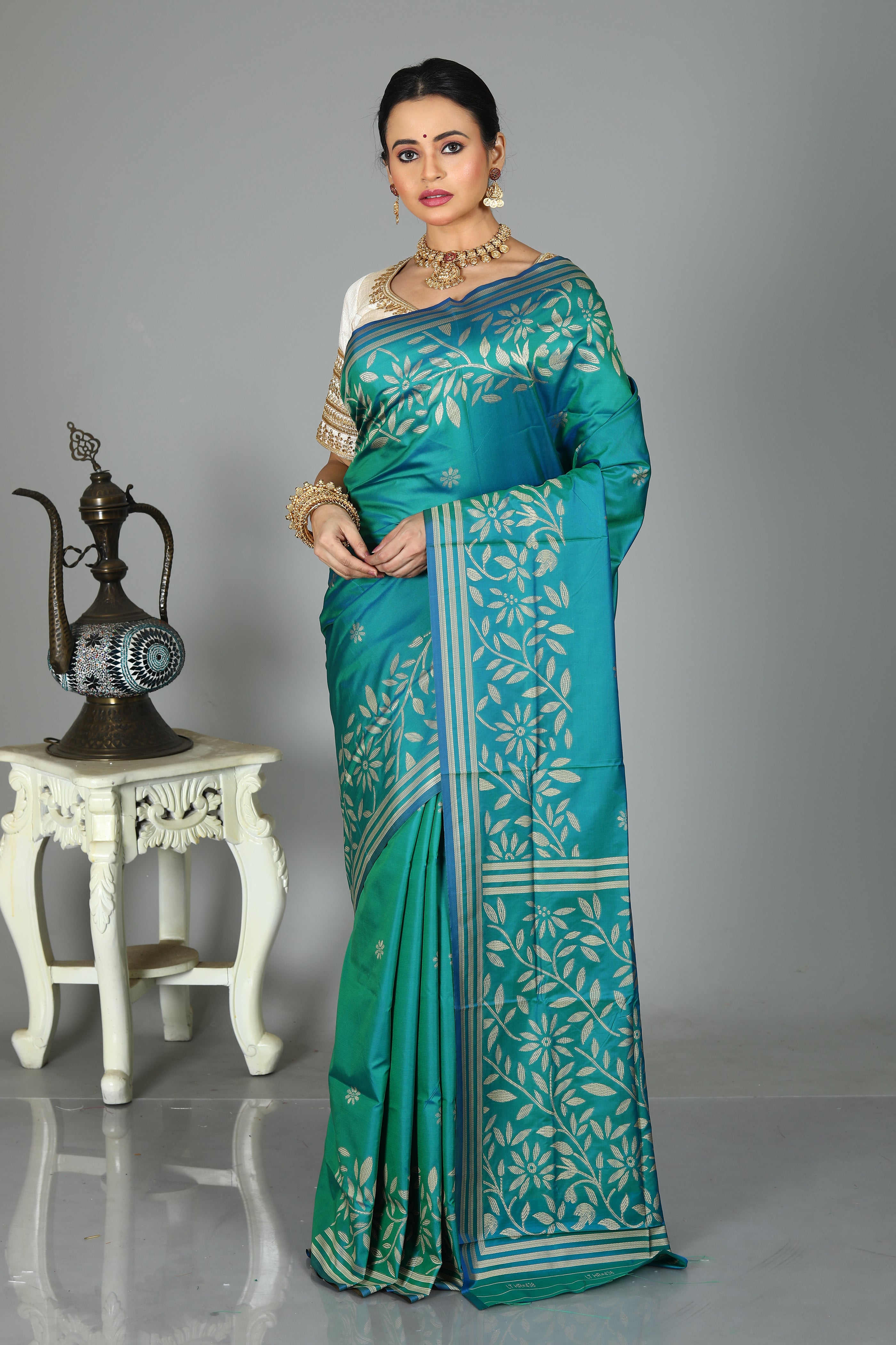 Sea Green Blensed Kantha Silk Saree