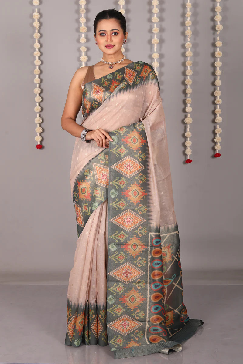 Beige Blended Tussar Silk Saree - Keya Seth Exclusive