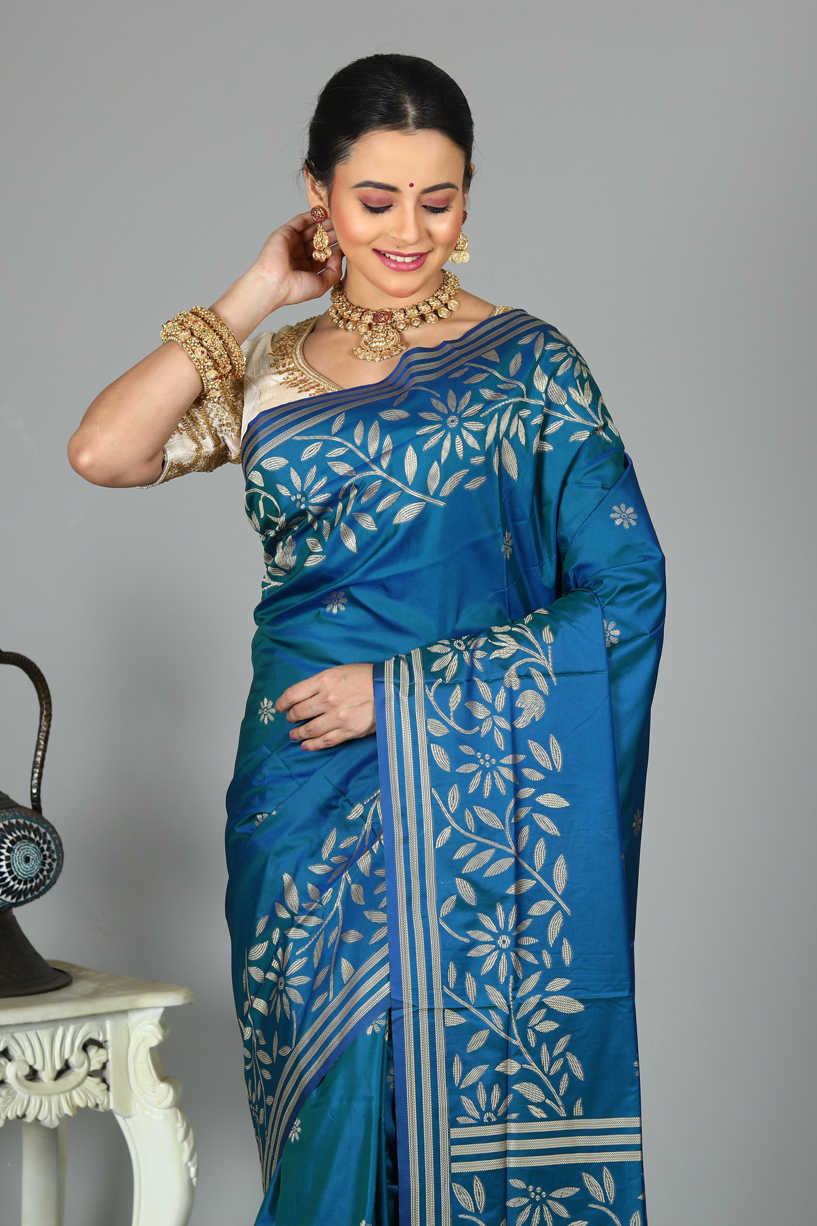 Blue Blended Kantha Silk Saree