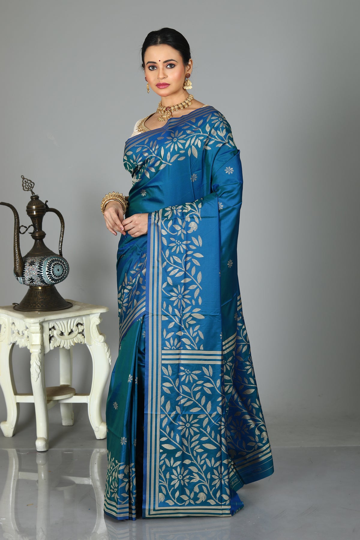 Blue Blended Kantha Silk Saree