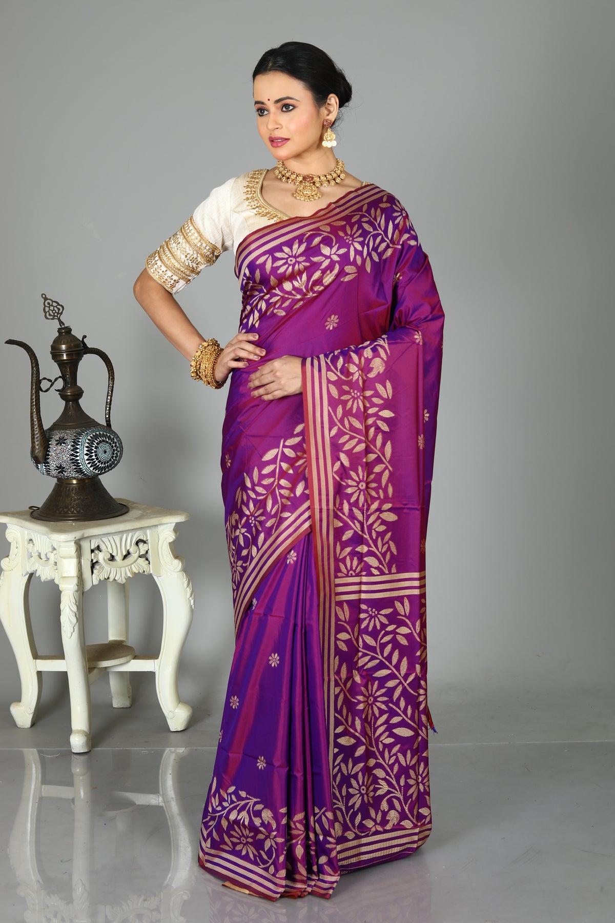 Purple Blended Kantha Silk Saree