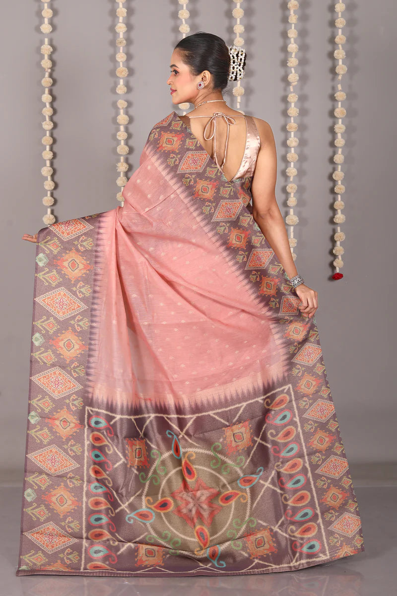 Peach Blended Tussar Silk Saree - Keya Seth Exclusive