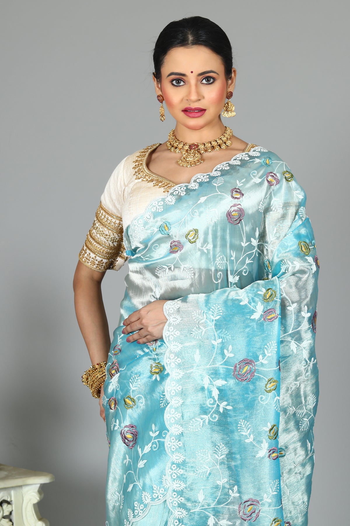 Sky Blue Blended Organza Silk Saree