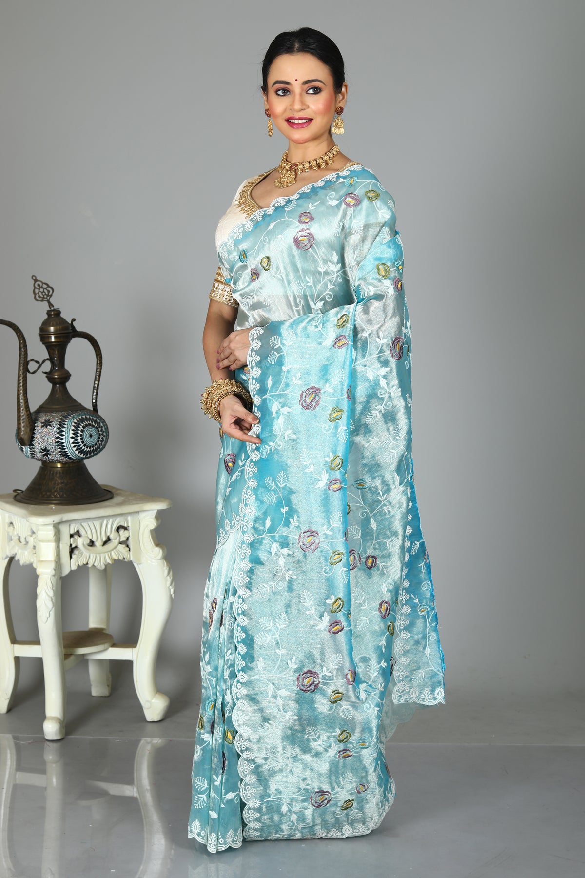 Sky Blue Blended Organza Silk Saree