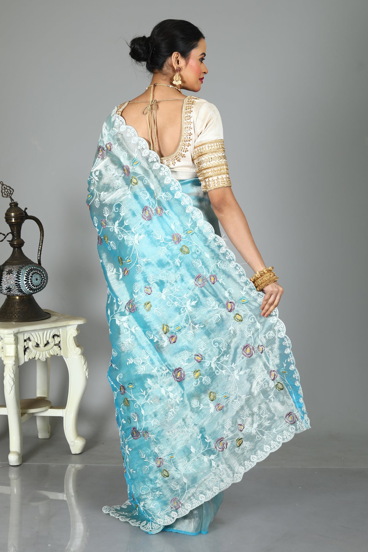 Sky Blue Blended Organza Silk Saree