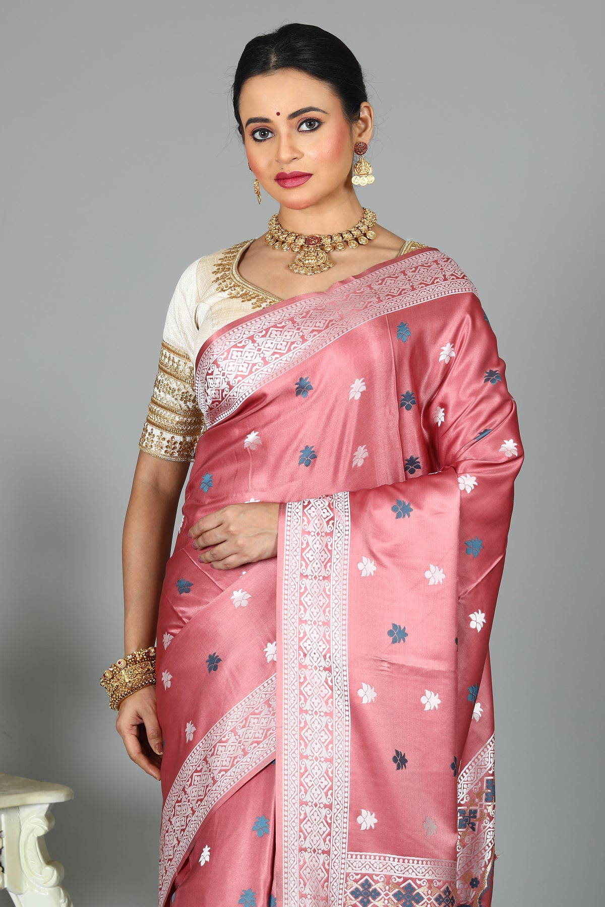 Pink Blended Satin Silk Saree