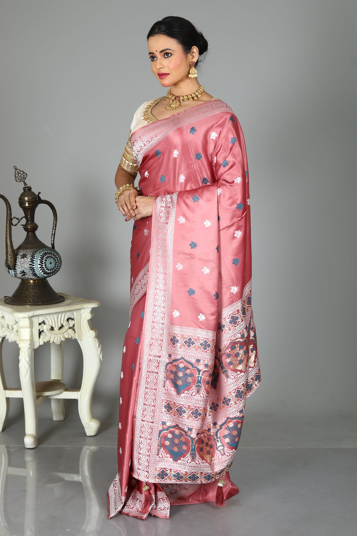 Pink Blended Satin Silk Saree