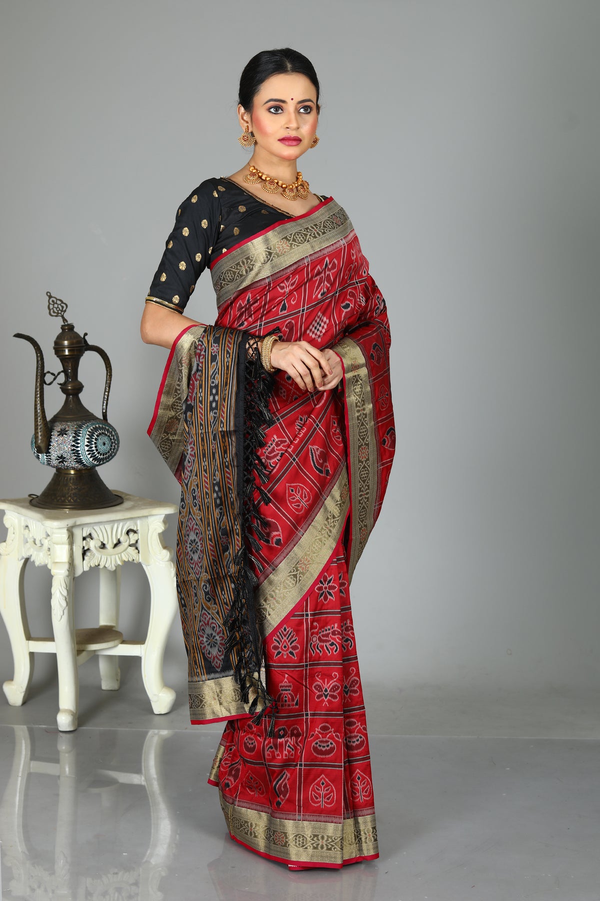 Red Blended Ikkat Silk Saree
