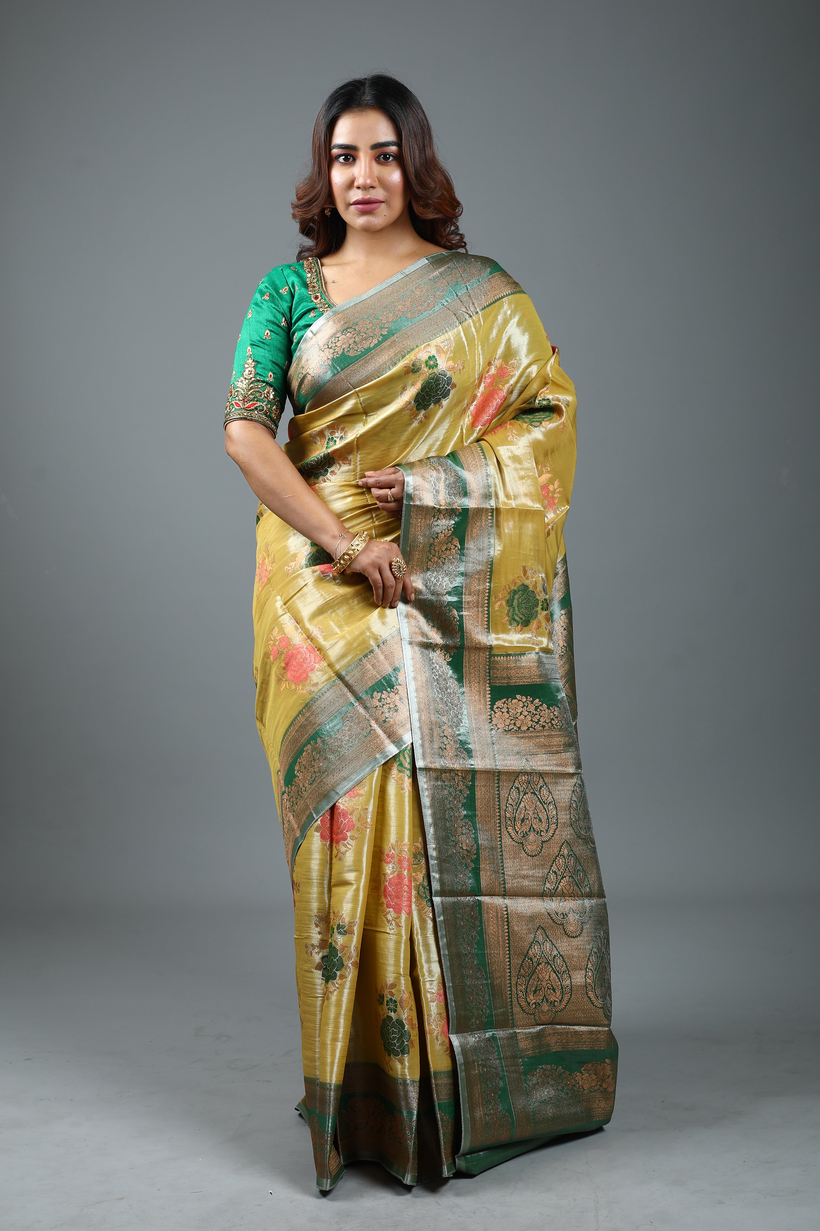 Golden Blended Tissue Kanjivaram Saree