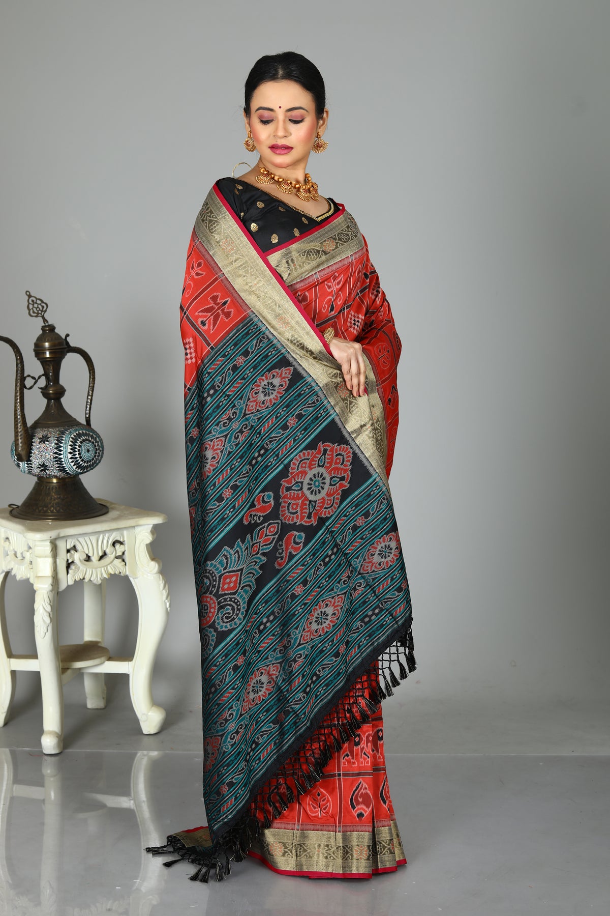 Red Blended Ikkat Silk Saree