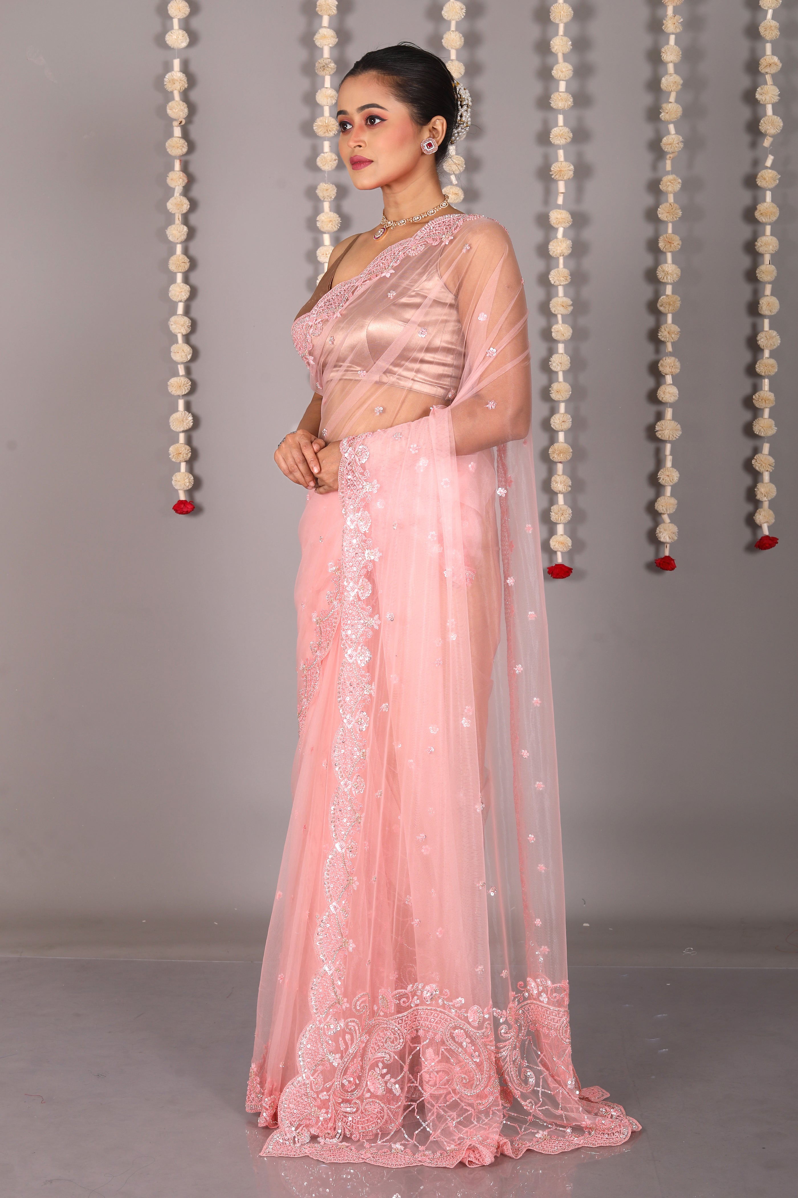 Peach Pure Jimmy Choo Saree - Keya Seth Exclusive